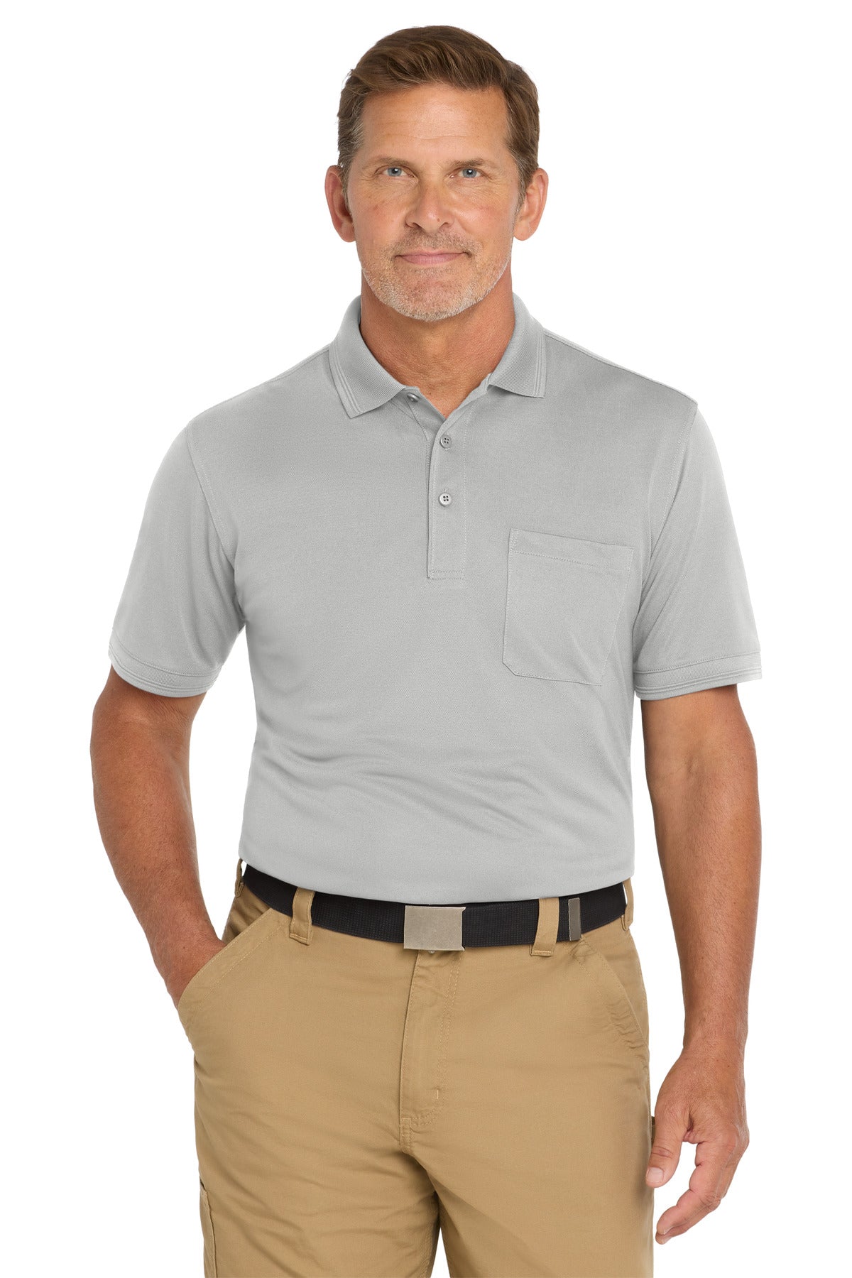 CornerStone  Industrial Snag-Proof Pique Pocket Polo. CS4020P in Light Grey