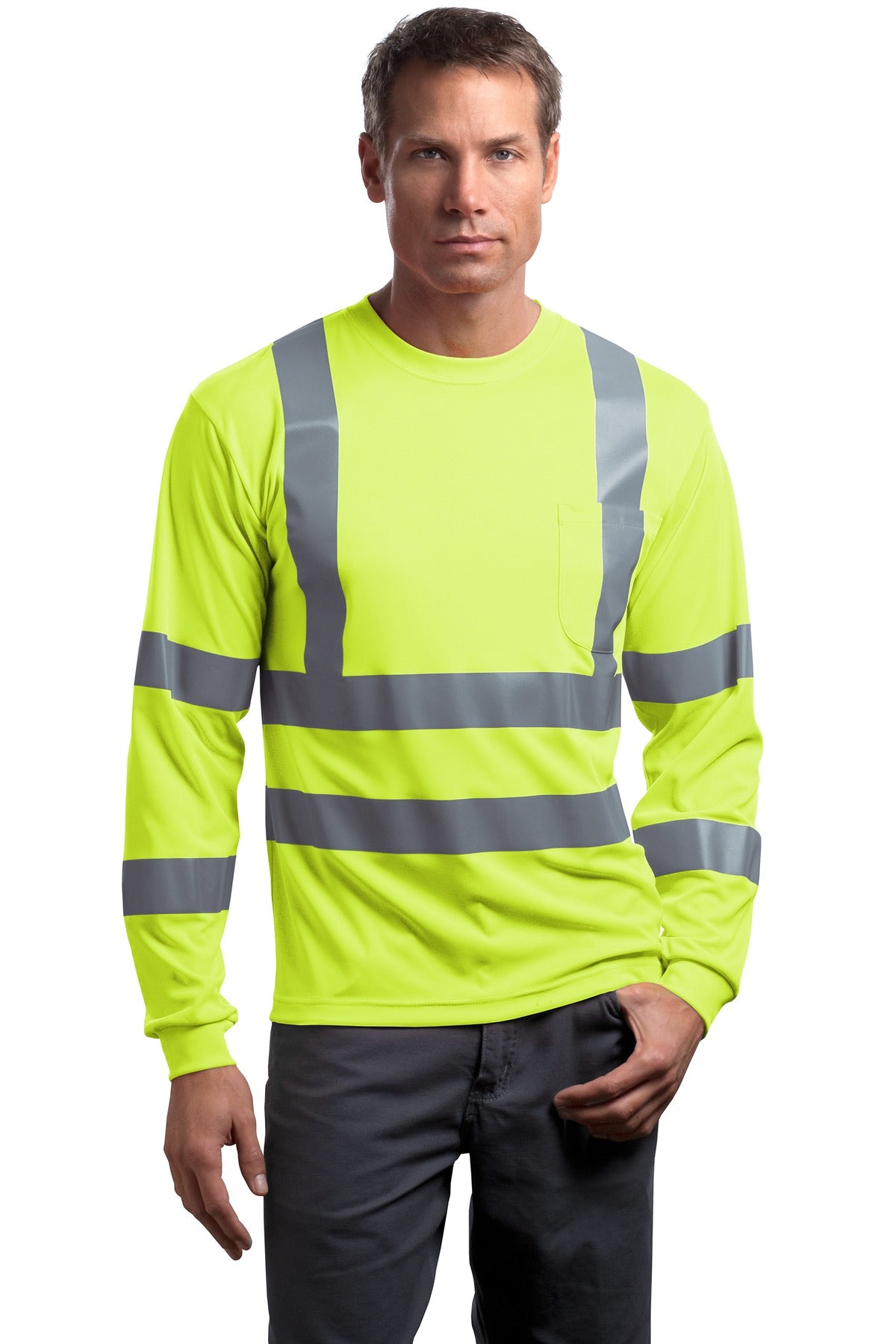 CornerStone - ANSI 107 Class 3 Long Sleeve Snag-Resistant Reflective T-Shirt. CS409 in Safety Yellow