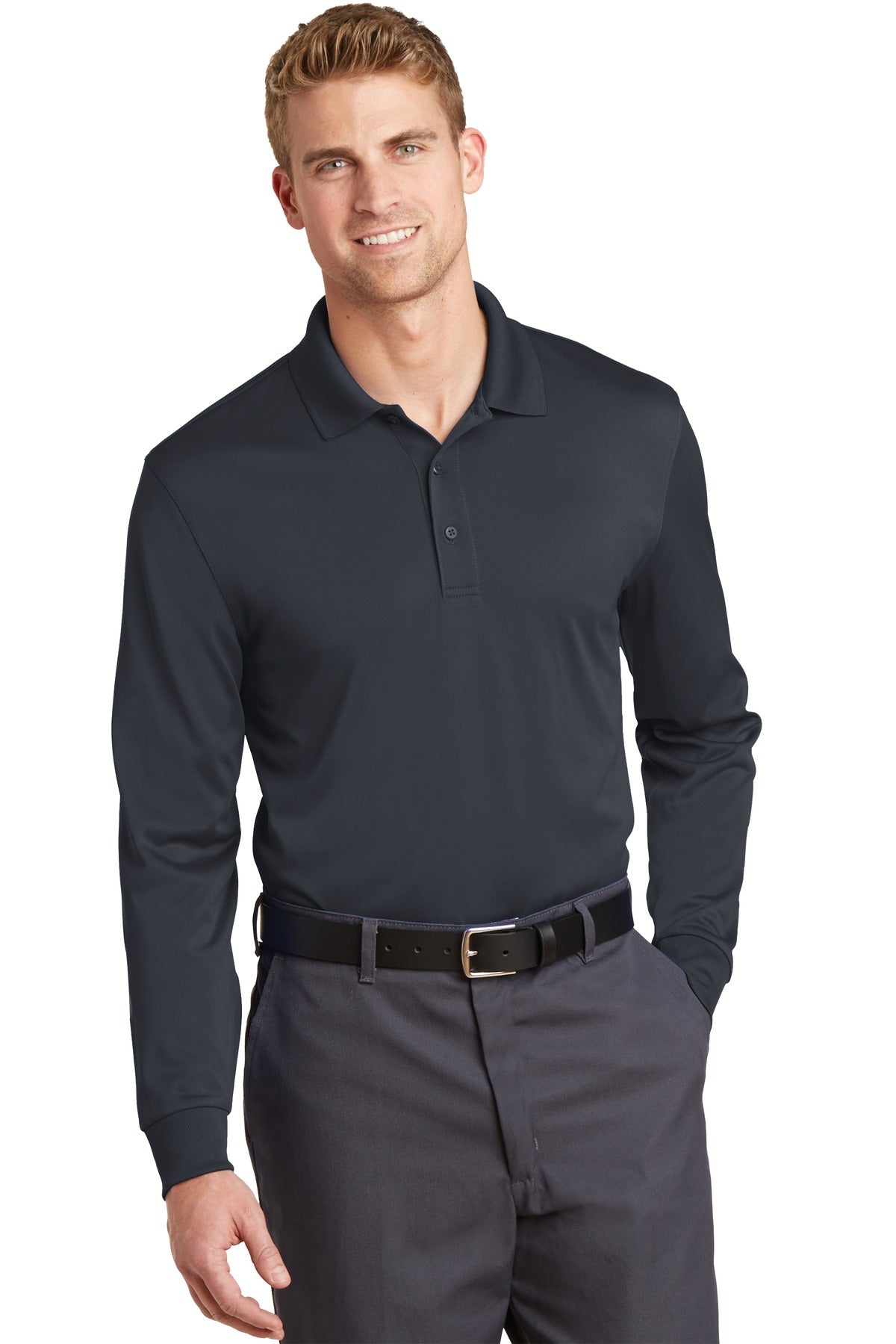 CornerStone Select Snag-Proof Long Sleeve Polo. CS412LS in Charcoal