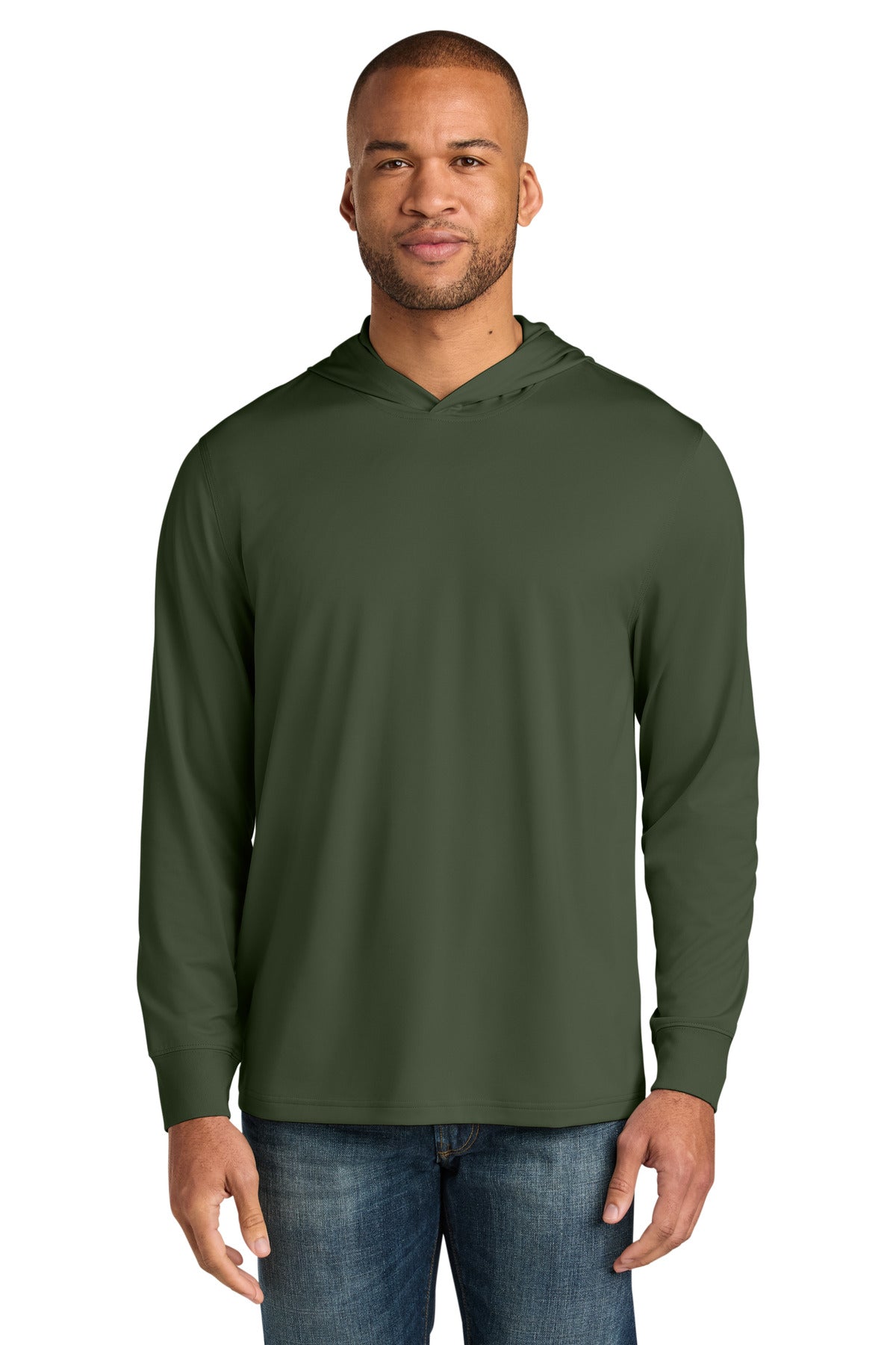 CornerStone Workwear Pro Long Sleeve Hooded Tee CS440LSH in Tactical Green