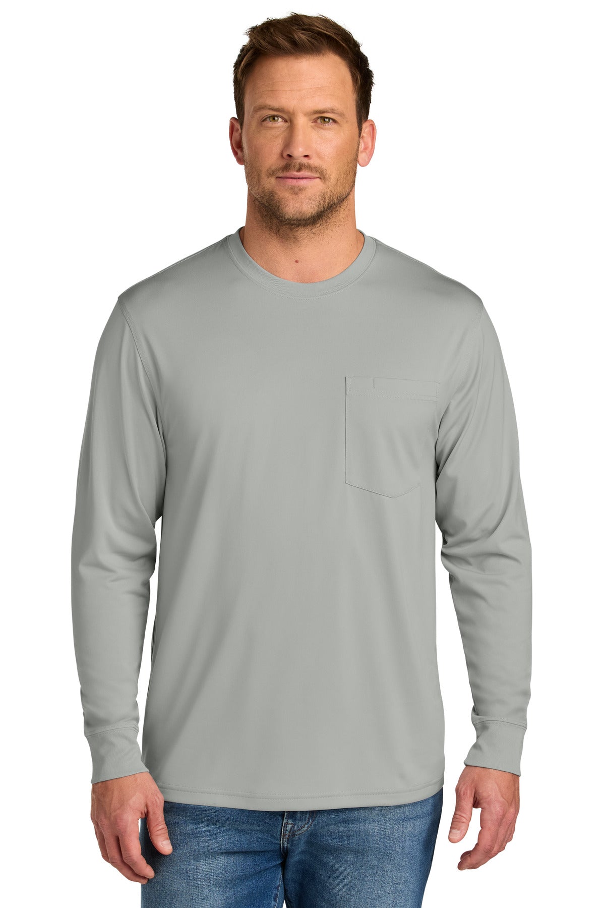 CornerStone Workwear Pro Long Sleeve Pocket Tee CS440LSP in Light Grey