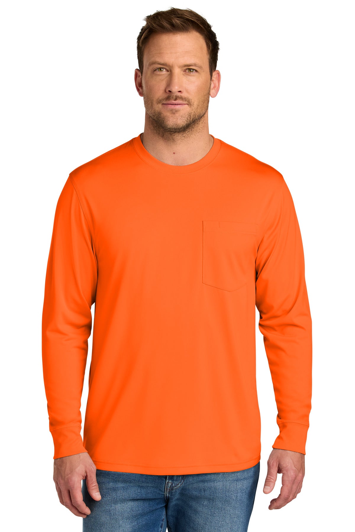 CornerStone Workwear Pro Long Sleeve Pocket Tee CS440LSP in Safety Orange