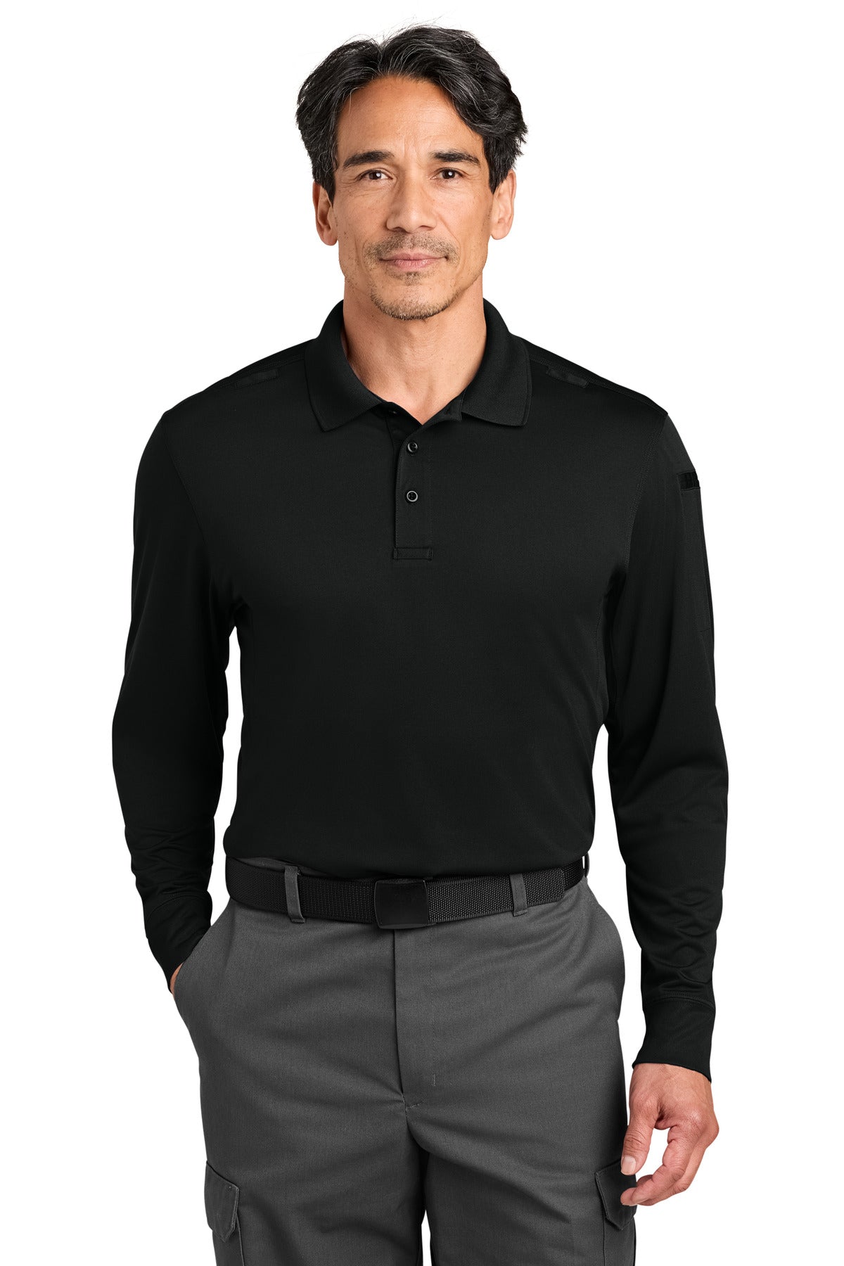 CornerStone Workwear Pro Tactical Long Sleeve Polo CS452LS in Black