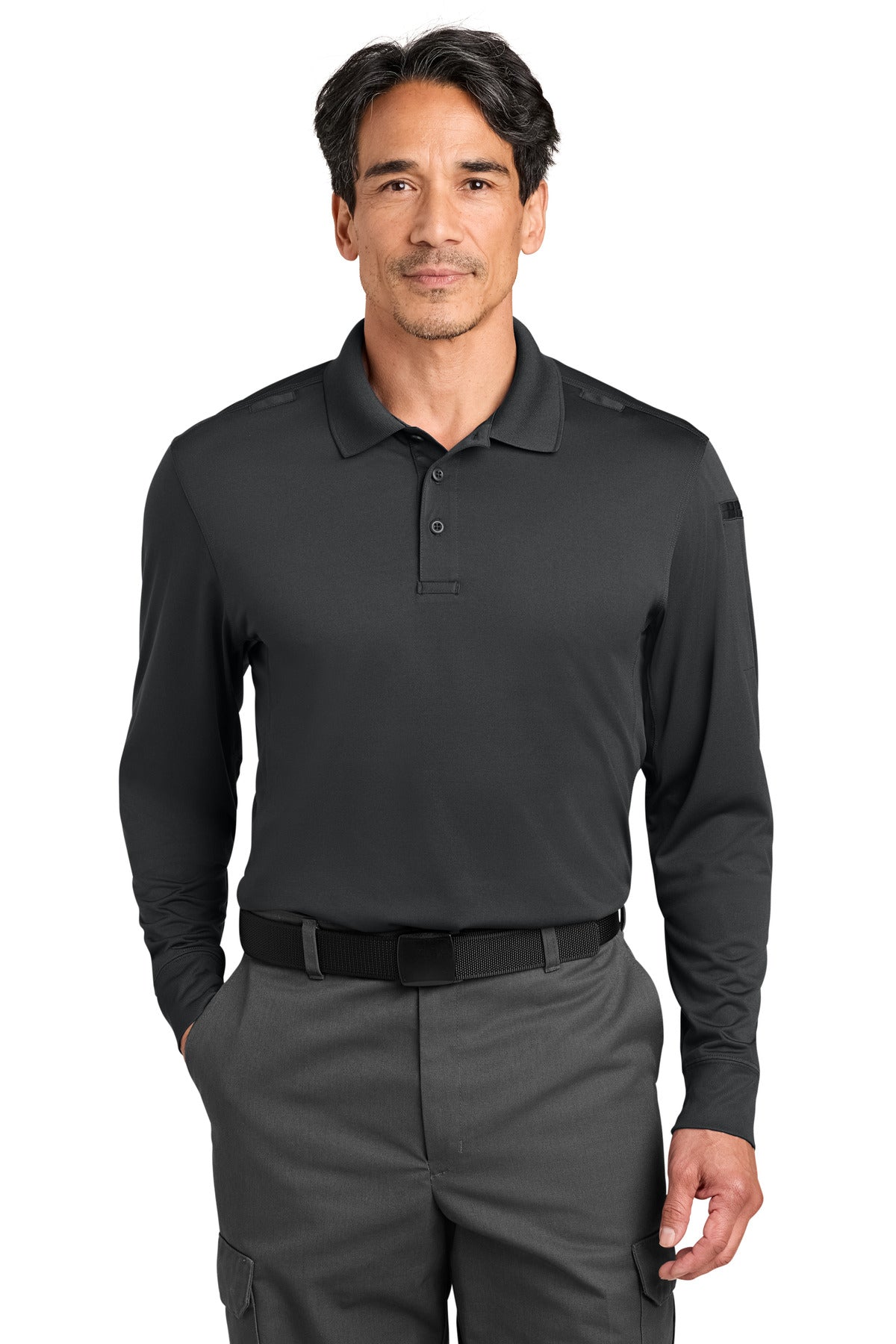 CornerStone Workwear Pro Tactical Long Sleeve Polo CS452LS in Echo Steel