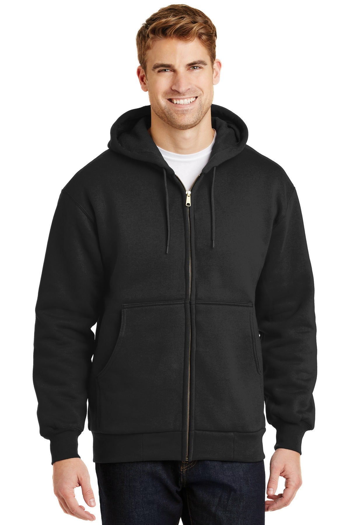CornerStone - Heavyweight Full-Zip Hooded Sweatshirt with Thermal Lining.  CS620 in Black