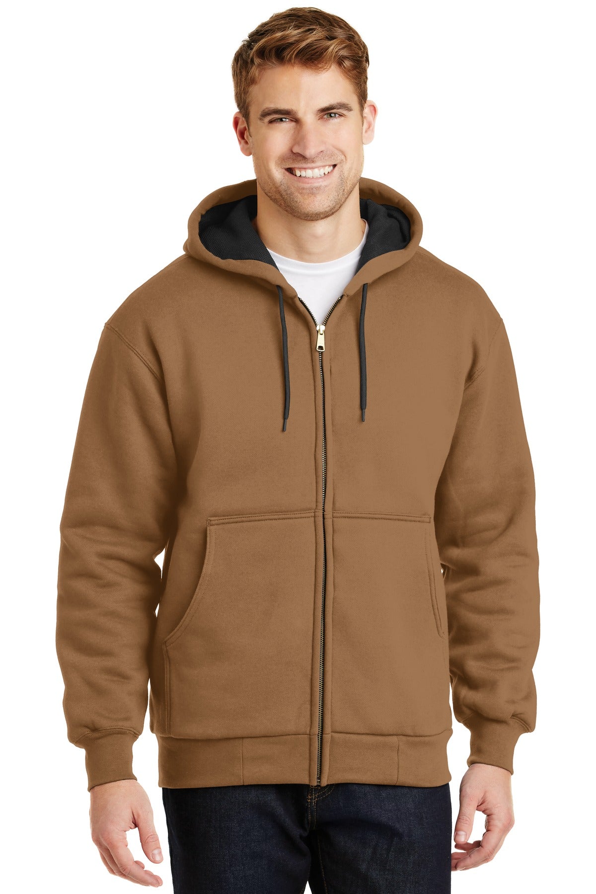 CornerStone - Heavyweight Full-Zip Hooded Sweatshirt with Thermal Lining.  CS620 in Duck Brown
