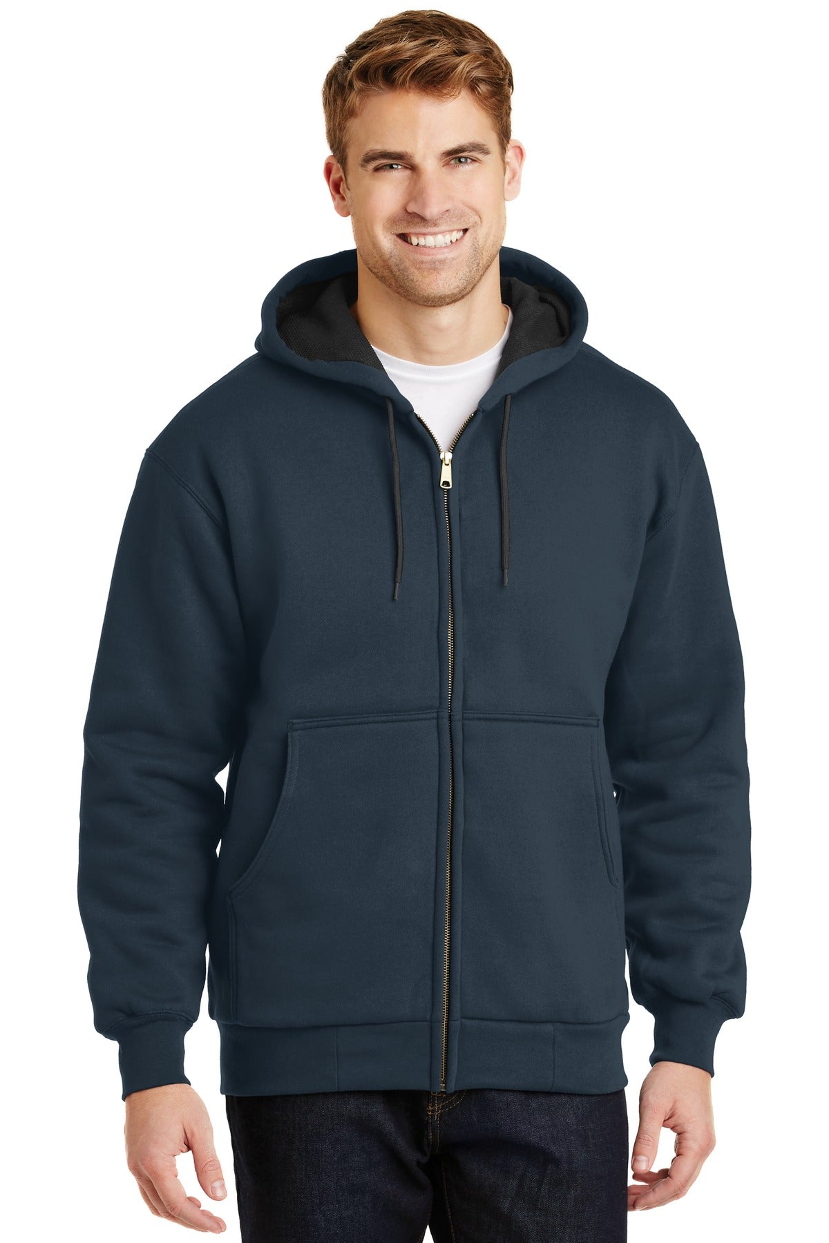 CornerStone - Heavyweight Full-Zip Hooded Sweatshirt with Thermal Lining.  CS620 in Navy