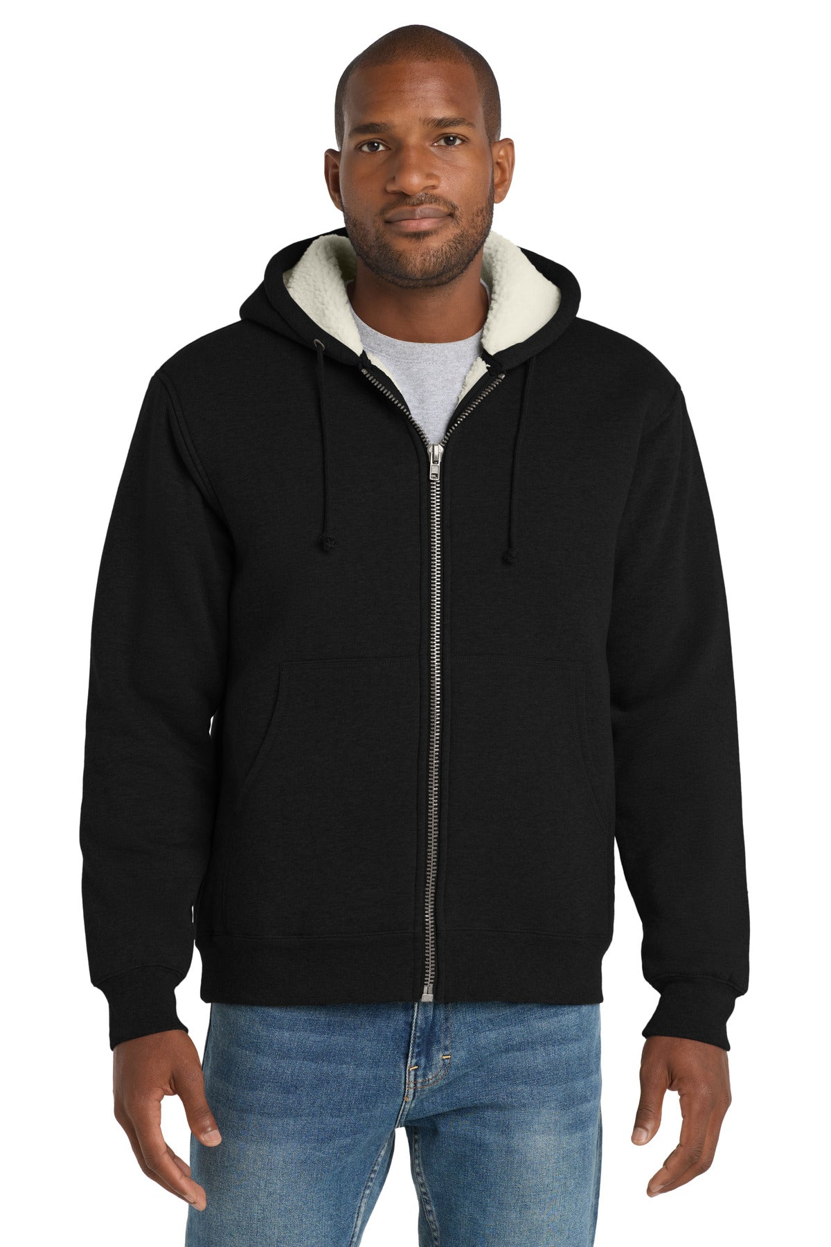 CornerStone Heavyweight Sherpa-Lined Hooded Fleece Jacket. CS625 in Black