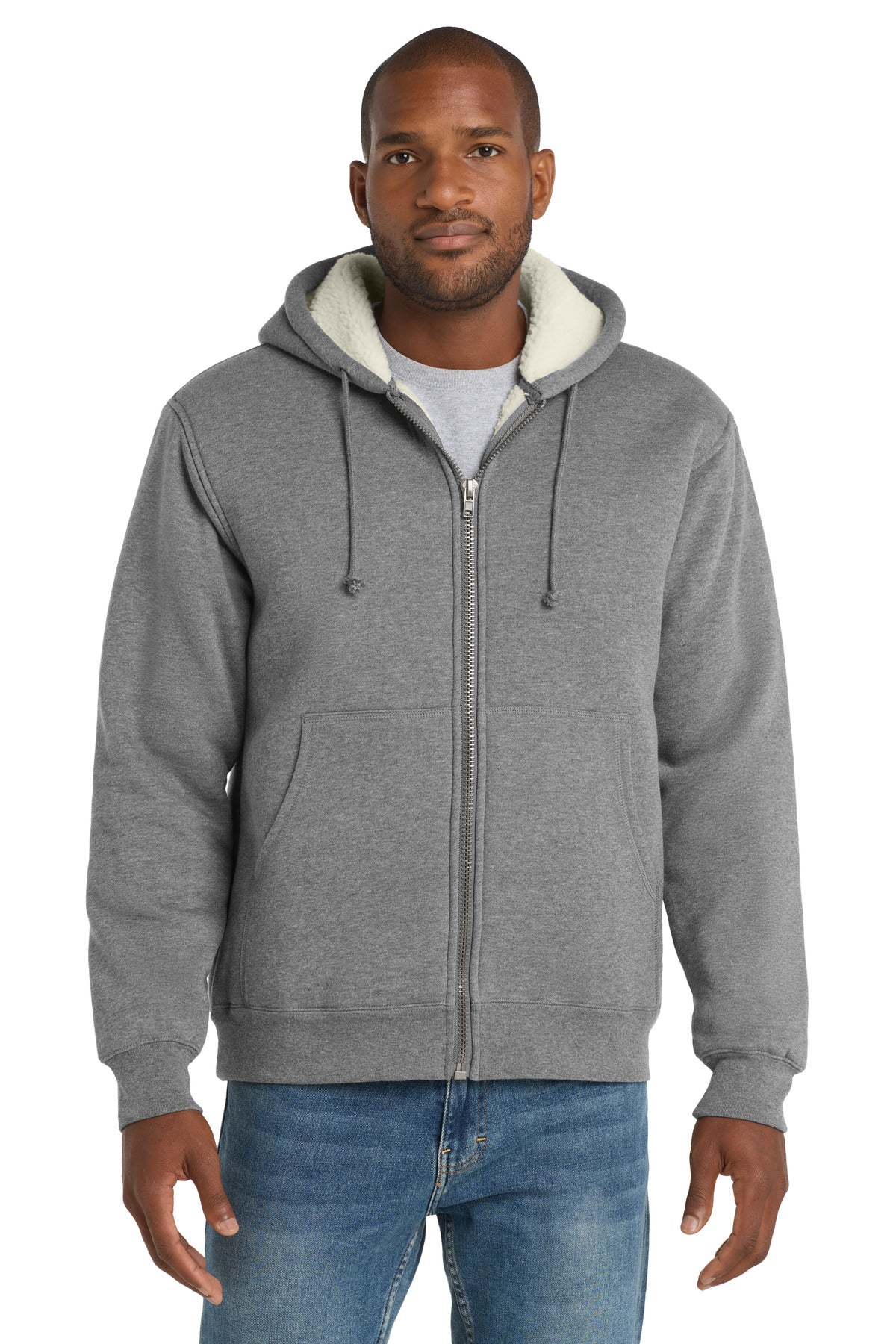 CornerStone Heavyweight Sherpa-Lined Hooded Fleece Jacket. CS625 in Grey