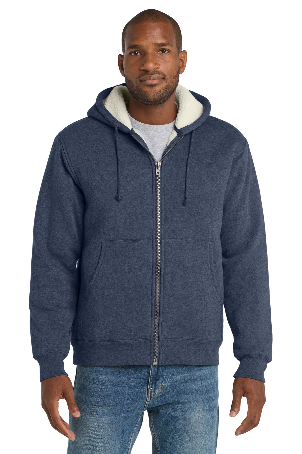CornerStone Heavyweight Sherpa-Lined Hooded Fleece Jacket. CS625 in Navy