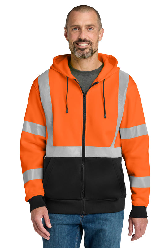 CornerStone A107 Class 3 Heavy-Duty Fleece Full-Zip Hoodie CSF300 in Safety Orange
