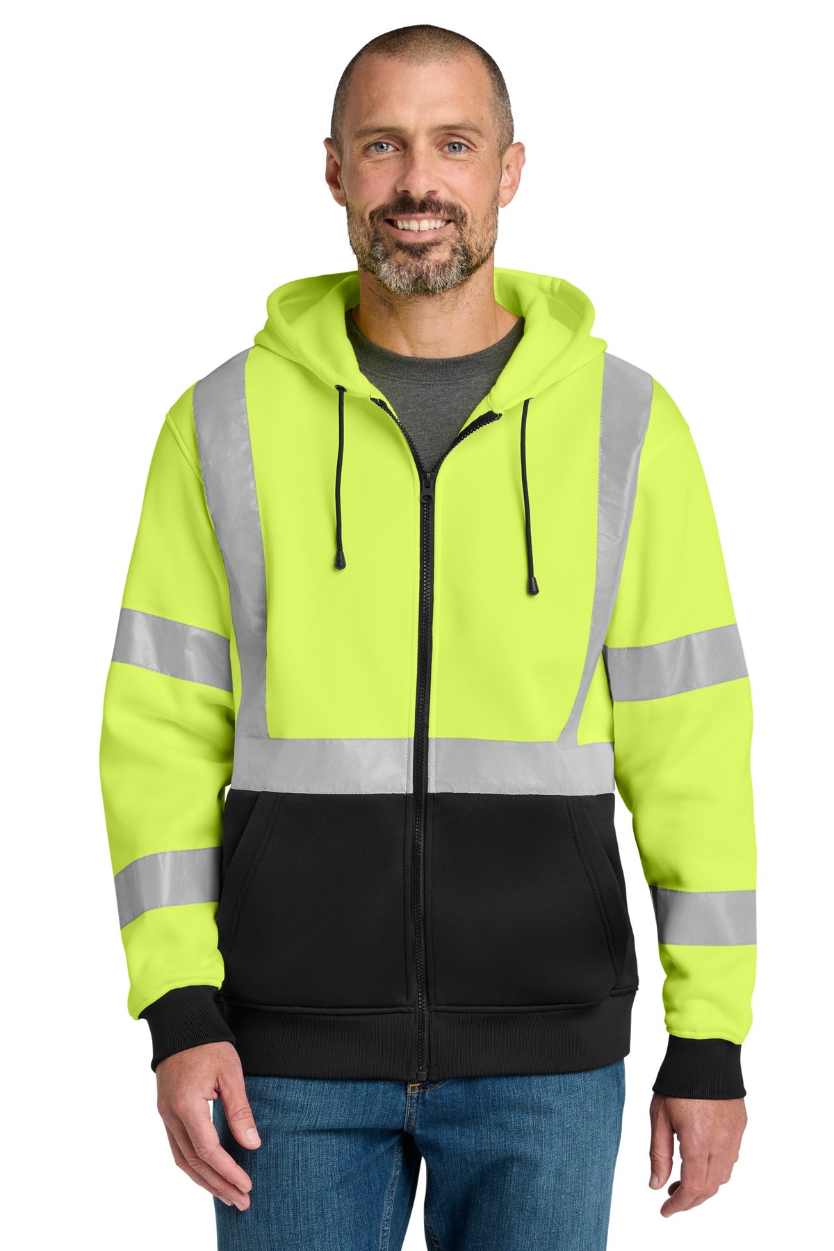 CornerStone A107 Class 3 Heavy-Duty Fleece Full-Zip Hoodie CSF300 in Safety Yellow