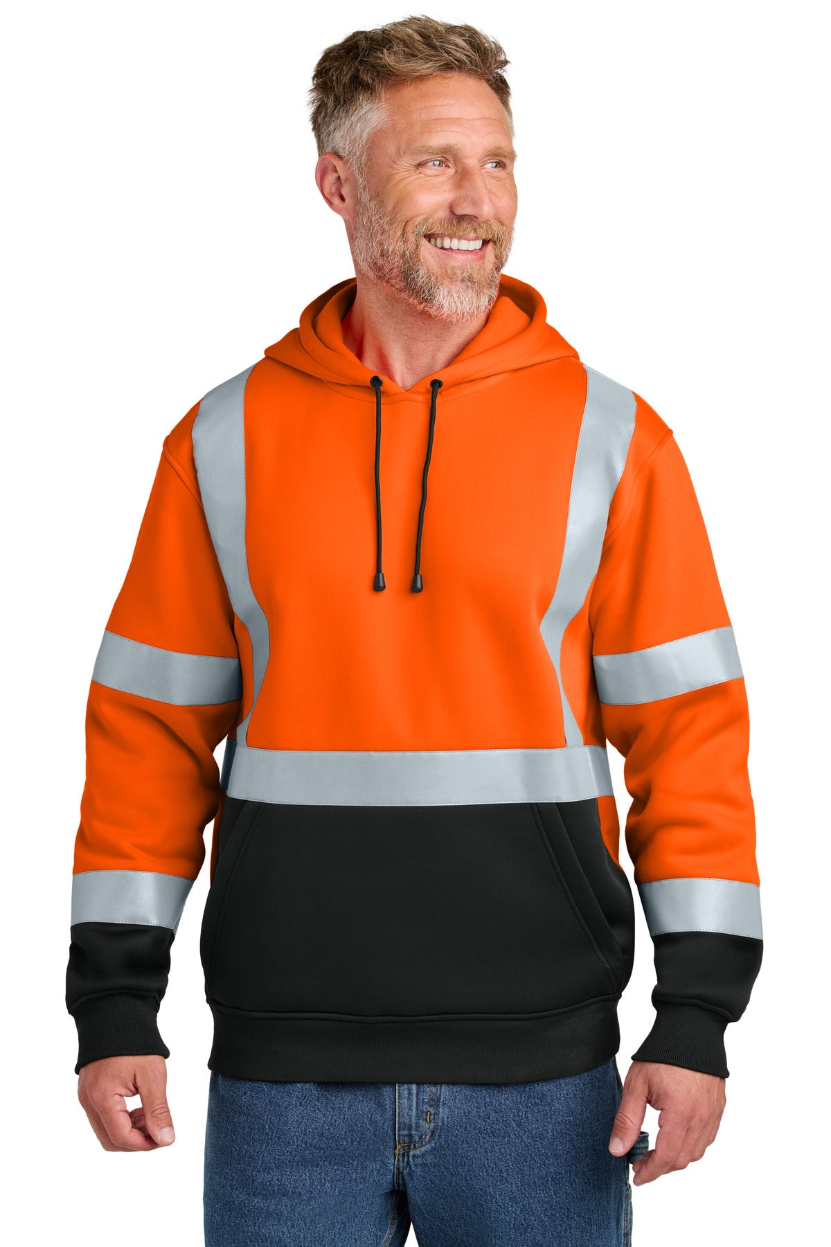 CornerStone ANSI 107 Class 3 Heavy-Duty Fleece Pullover Hoodie CSF301 in Safety Orange