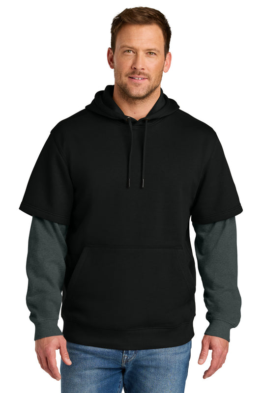 CornerStone Tough Fleece Layered Hoodie CSF632 in Black/ Charcoal Heather
