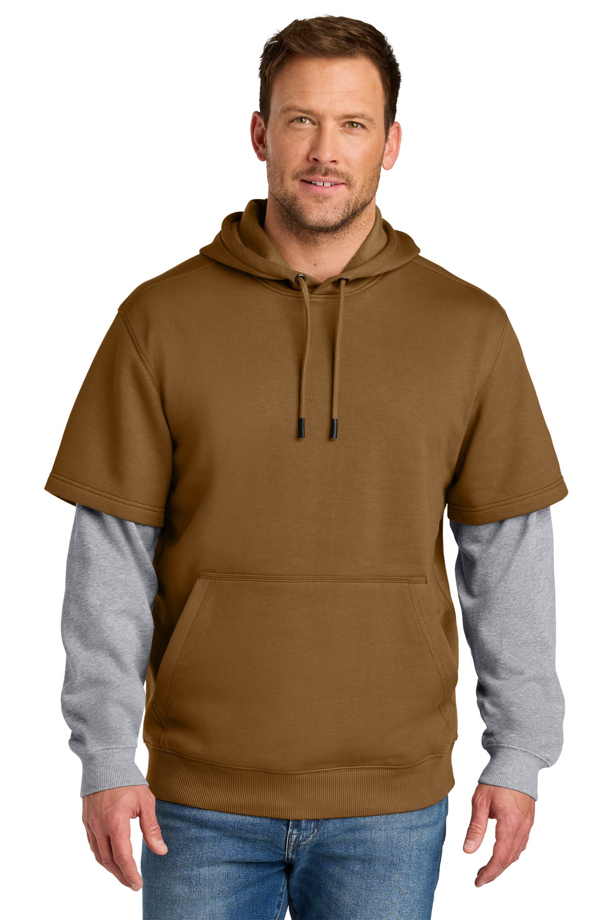 CornerStone Tough Fleece Layered Hoodie CSF632 in Duck Brown/ Heather Grey