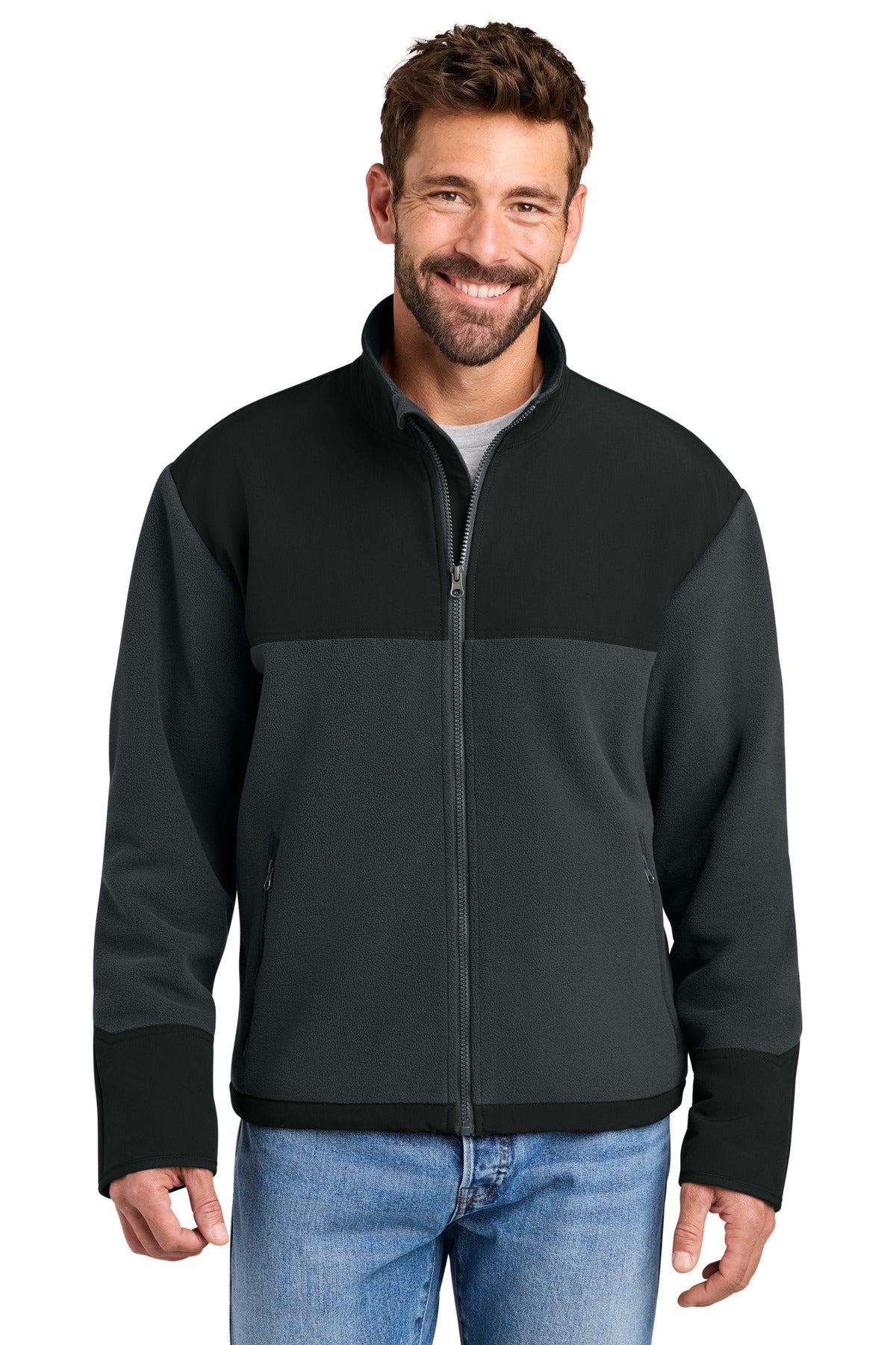 CornerStone Fleece Overlay Jacket CSF750 in Charcoal/ Black