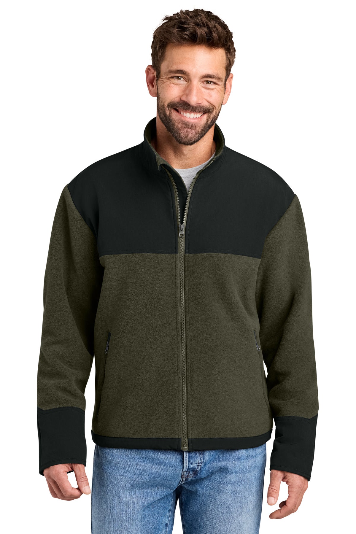 CornerStone Fleece Overlay Jacket CSF750 in Tundra Green/ Black