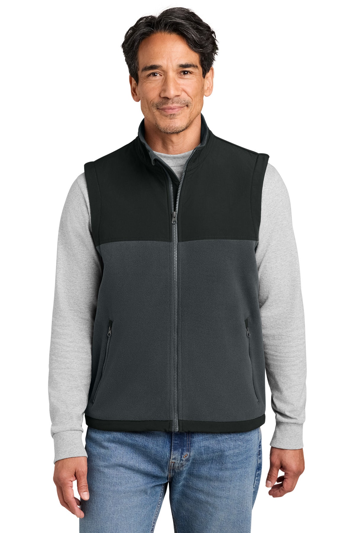 CornerStone Fleece Overlay Vest CSF751 in Charcoal/ Black