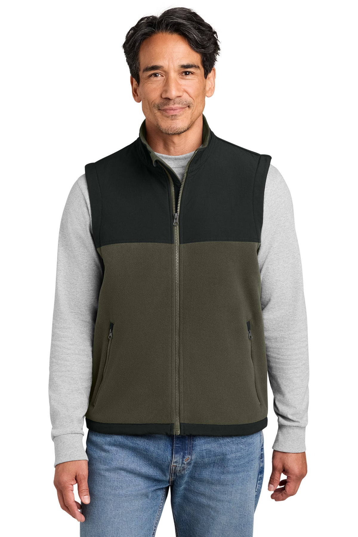 CornerStone Fleece Overlay Vest CSF751 in Tundra Green/ Black