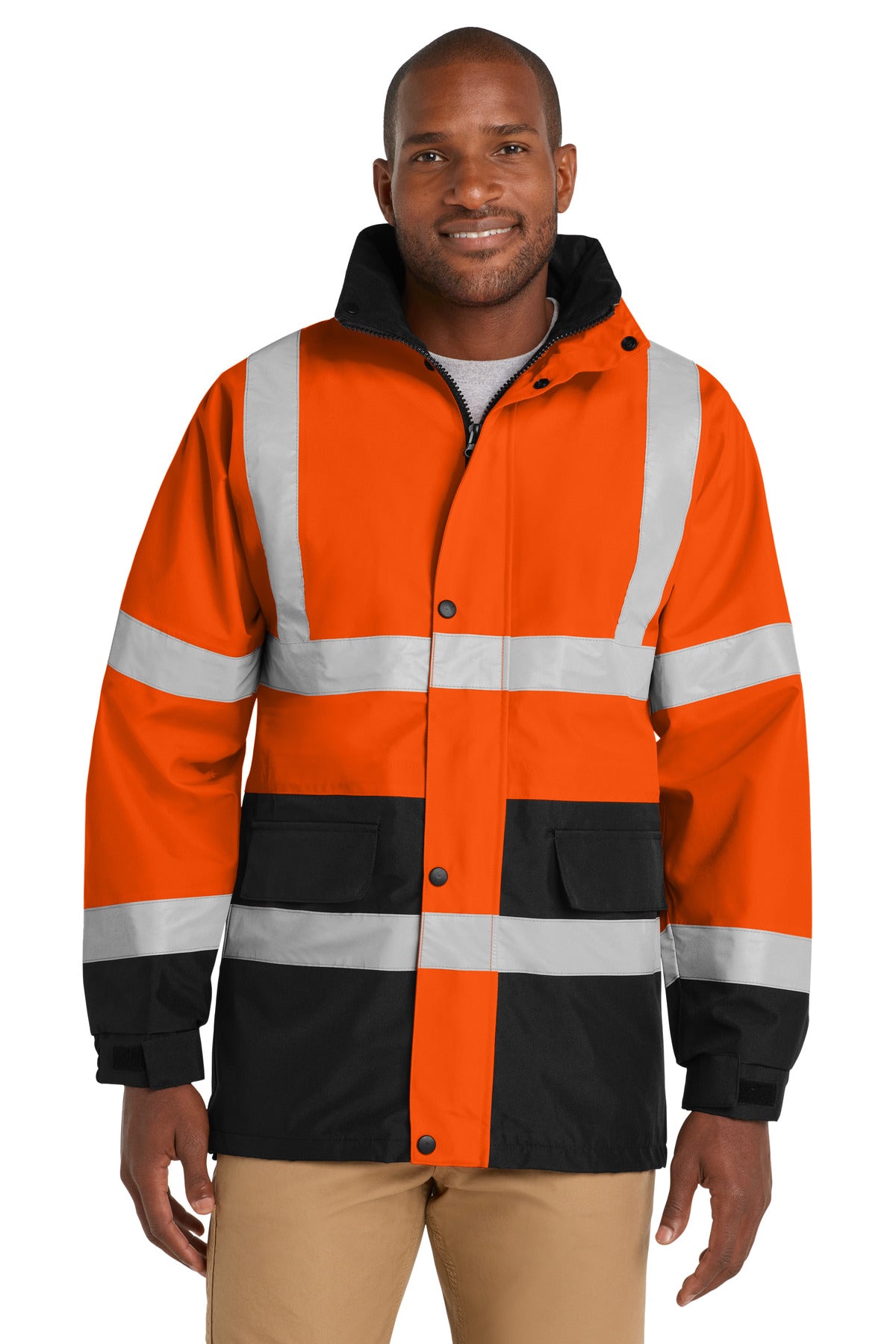CornerStone - ANSI 107 Class 3 Waterproof Parka. CSJ24 in Safety Orange/ Black