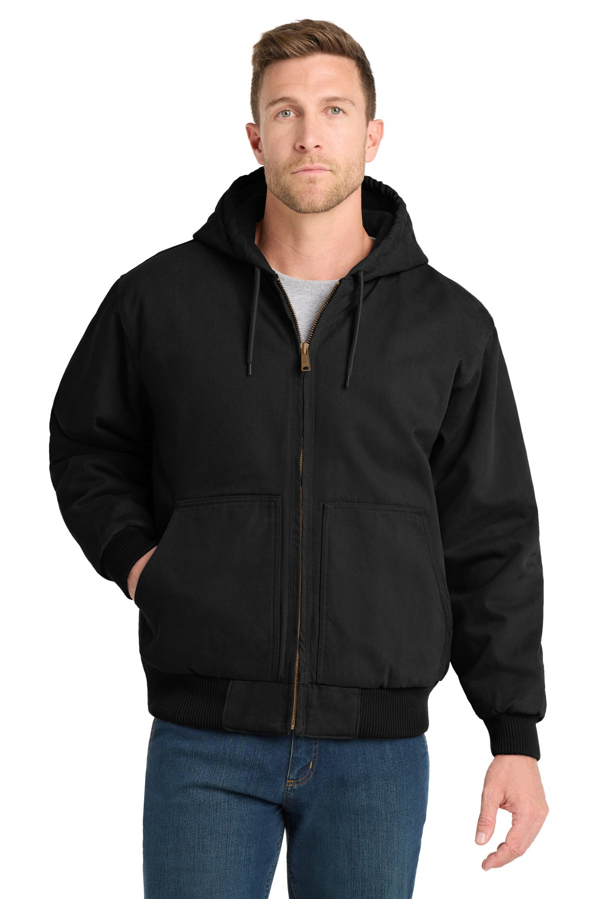 CornerStone Washed Duck Cloth Insulated Hooded Work Jacket. CSJ41 in Black