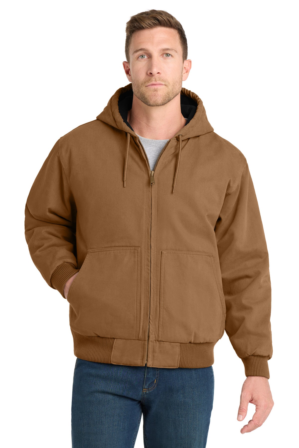 CornerStone Washed Duck Cloth Insulated Hooded Work Jacket. CSJ41 in Duck Brown