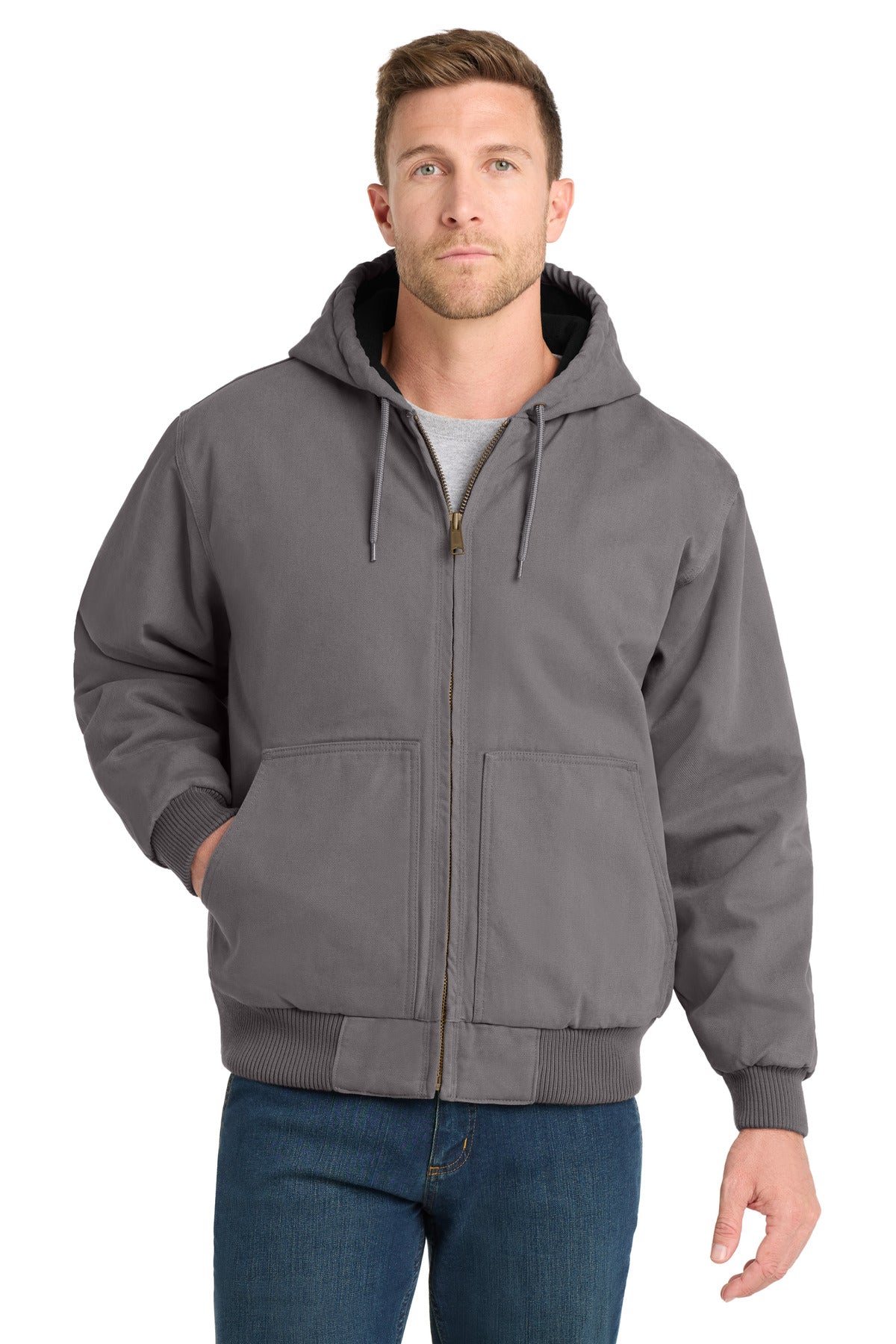 CornerStone Washed Duck Cloth Insulated Hooded Work Jacket. CSJ41 in Metal Grey