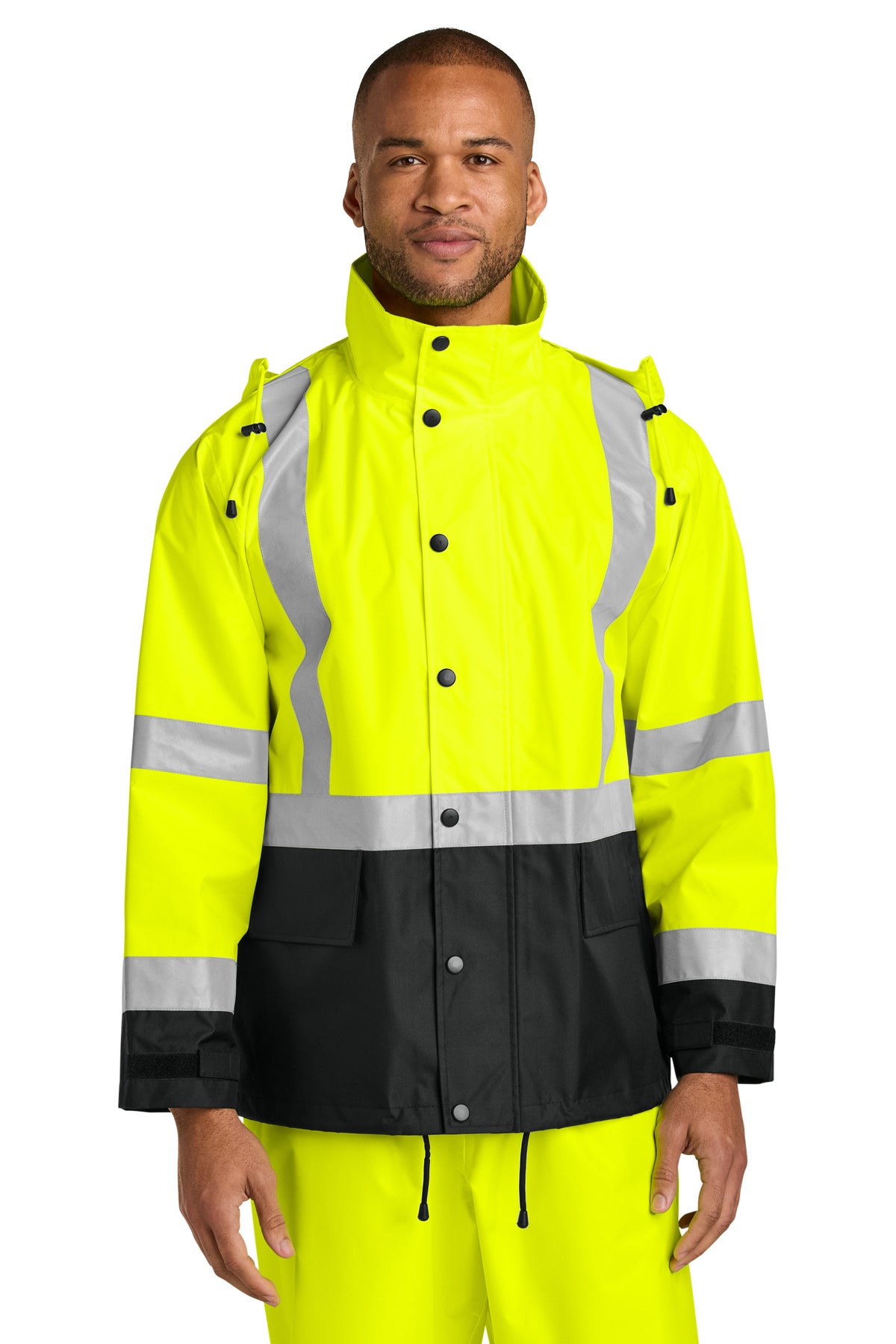 CornerStone ANSI 107 Class 3 Rain Jacket CSJ504 in Safety Yellow/ Black
