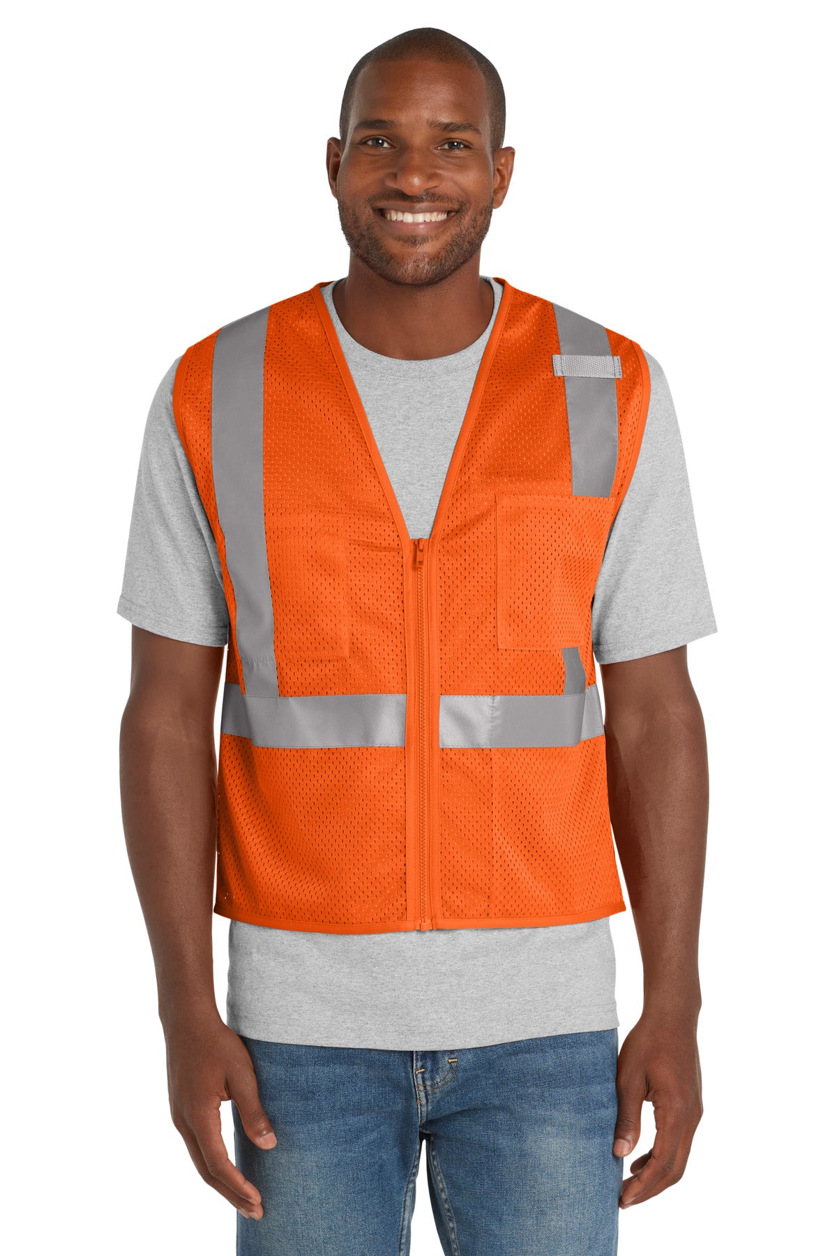 CornerStone  ANSI 107 Class 2 Mesh Zippered Vest. CSV102 in Safety Orange
