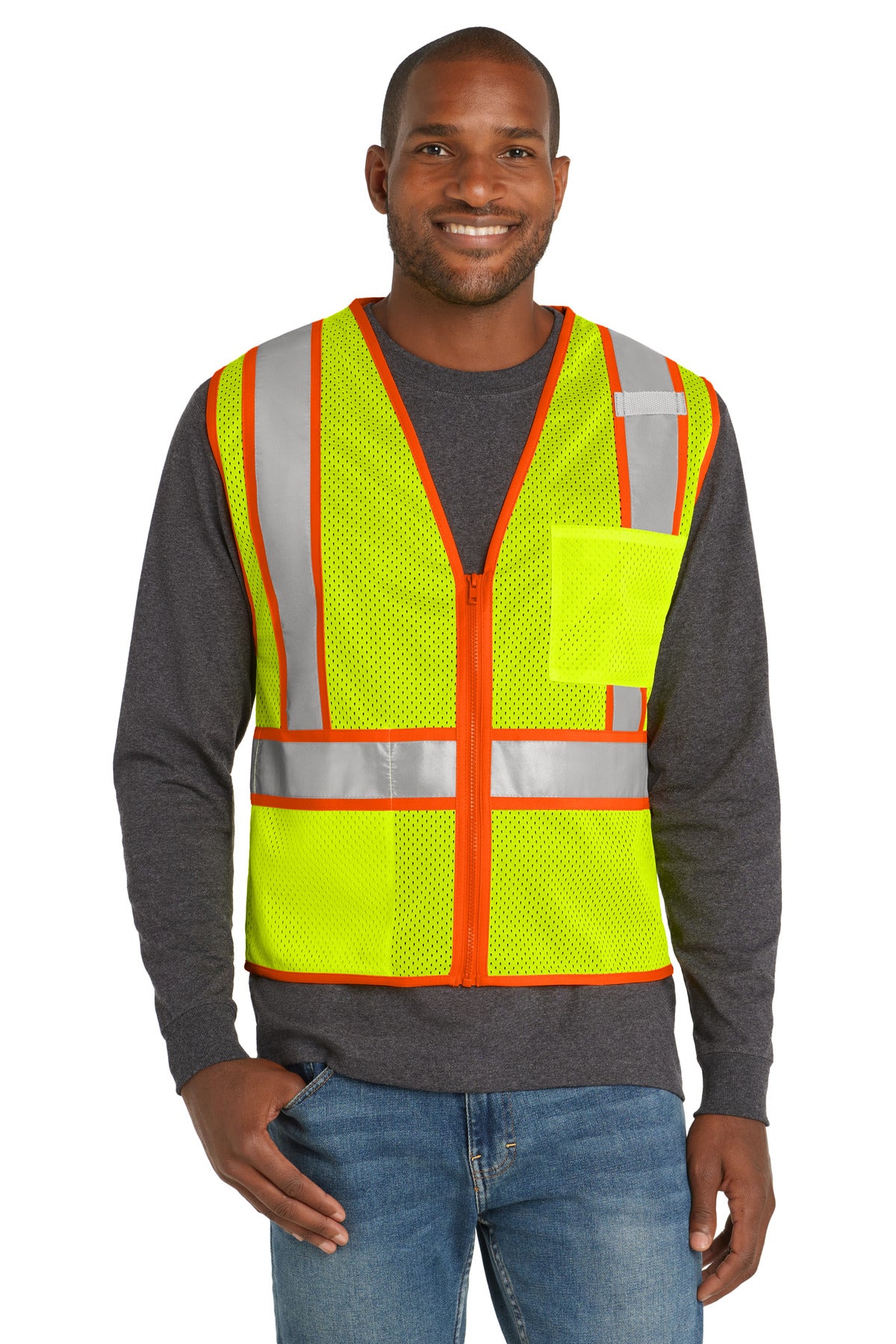 CornerStone  ANSI 107 Class 2 Mesh Zippered Two-Tone Vest. CSV103 in Safety Yellow
