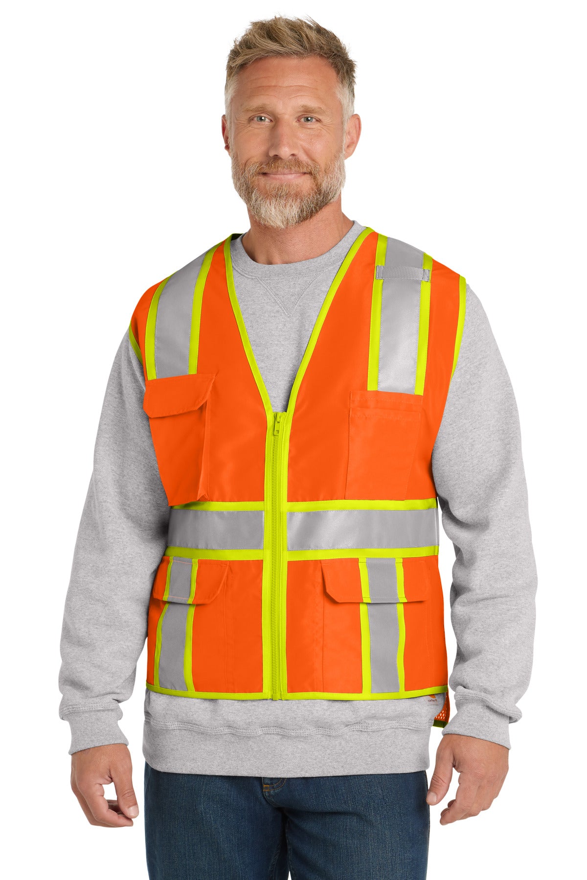 CornerStone  ANSI 107 Class 2 Surveyor Zippered Two-Tone Vest. CSV105 in Safety Orange