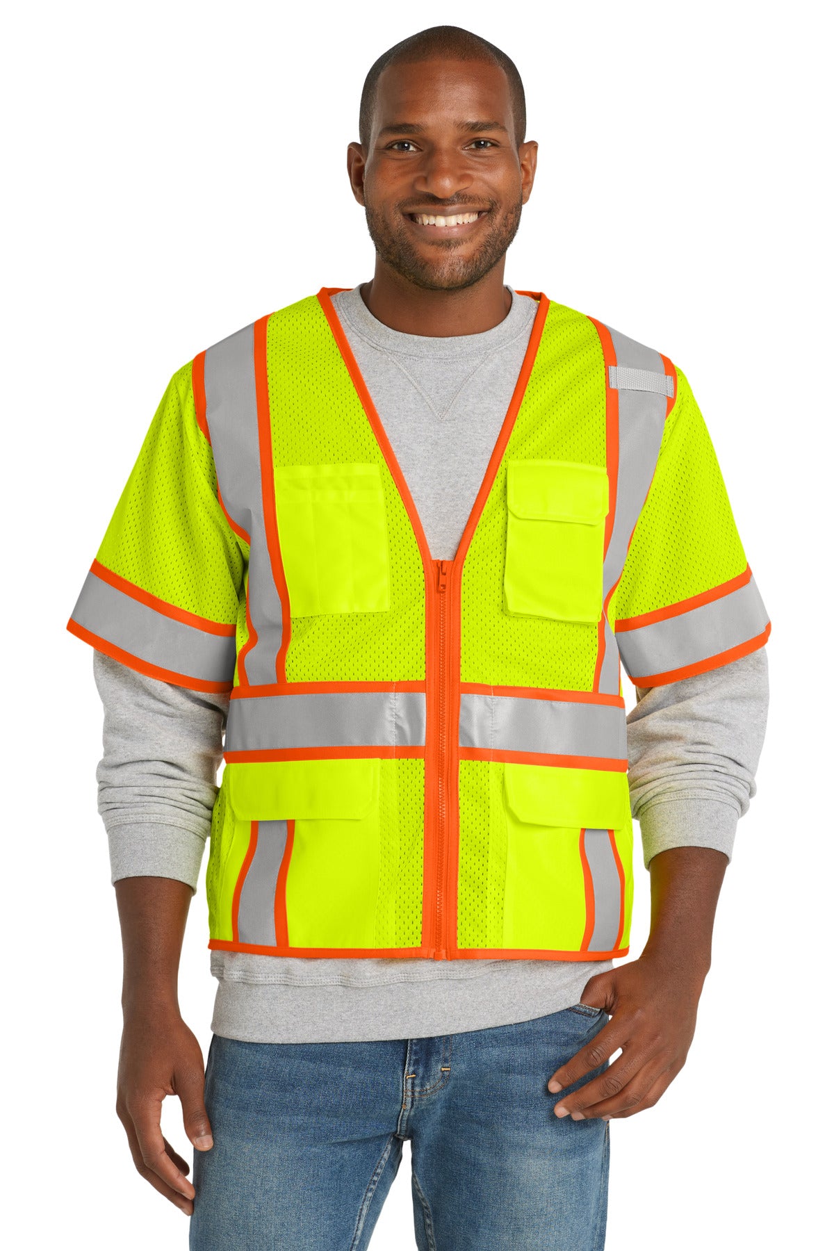 CornerStone  ANSI 107 Class 3 Surveyor Mesh Zippered Two-Tone Short Sleeve Vest. CSV106 in Safety Yellow