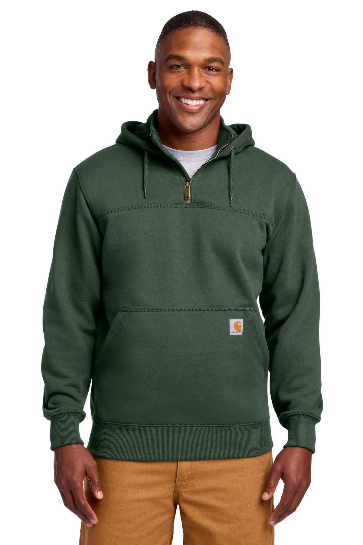 Carhartt  Rain Defender  Paxton Heavyweight Hooded Zip Mock Sweatshirt. CT100617 in Forestry Green