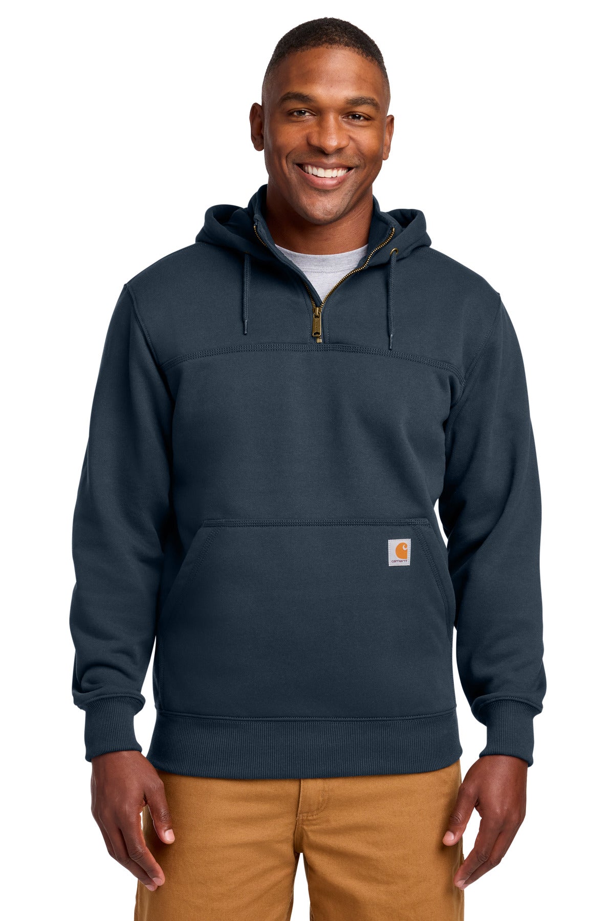 Carhartt  Rain Defender  Paxton Heavyweight Hooded Zip Mock Sweatshirt. CT100617 in New Navy