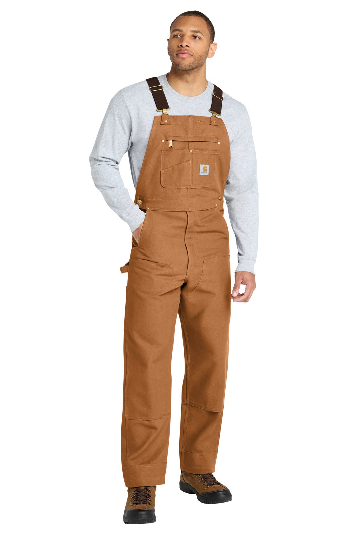 Carhartt Duck Unlined Bib Overalls. CT102776 in Carhartt Brown