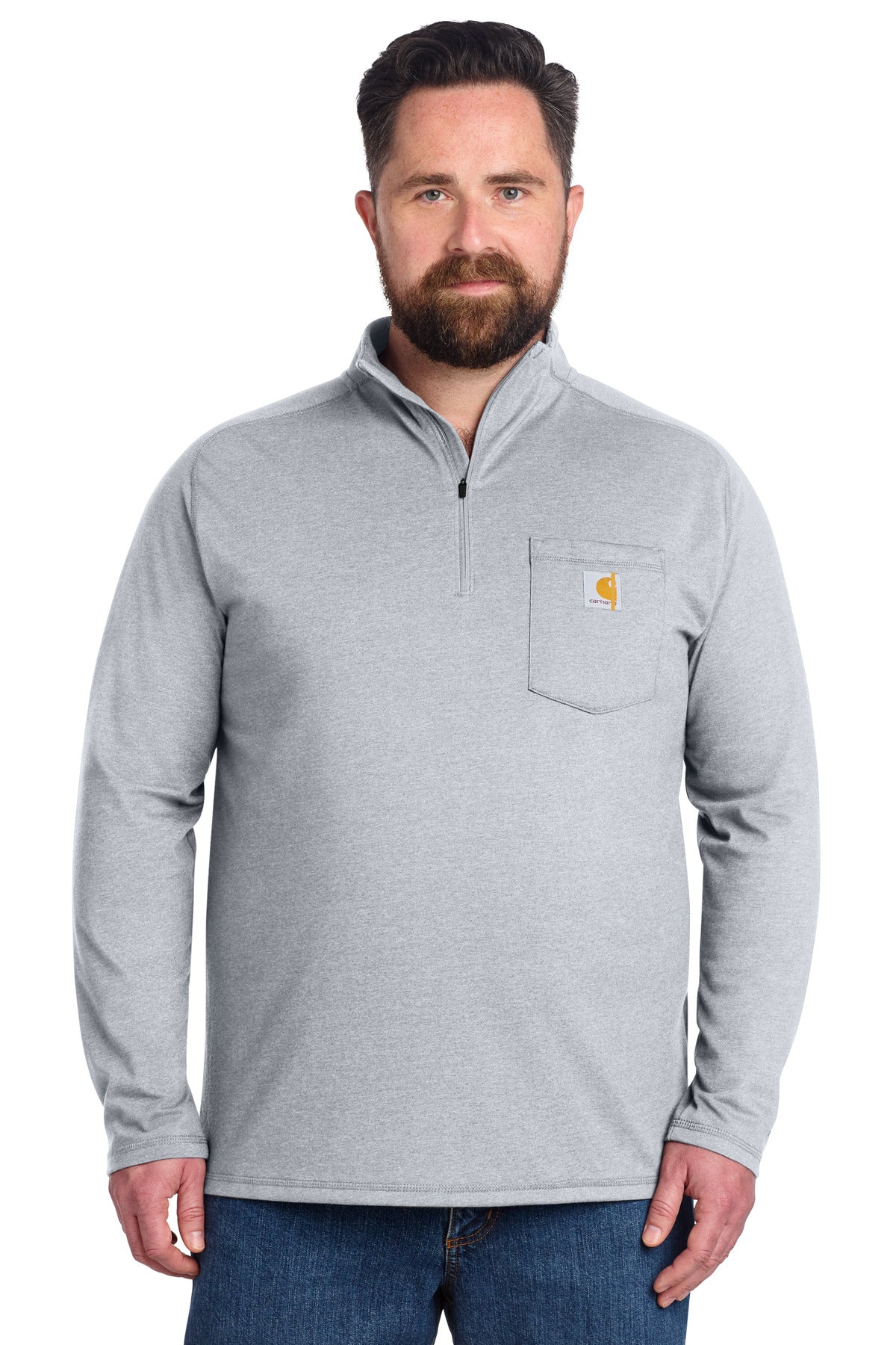 Carhartt Force 1/4-Zip Long Sleeve T-Shirt CT106660 in Heather Grey