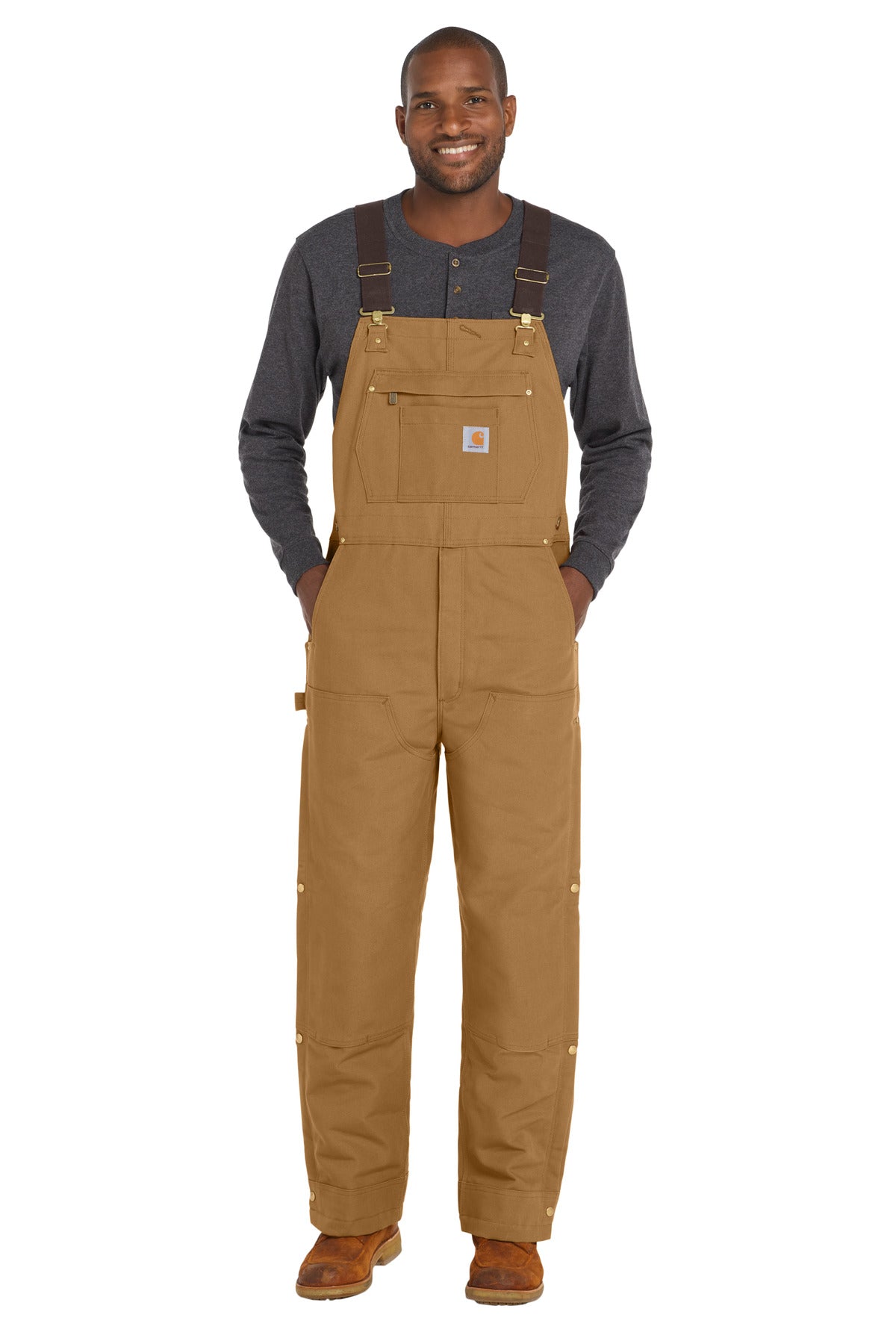 Carhartt Firm Duck Insulated Bib Overalls CT106672 in Carhartt Brown