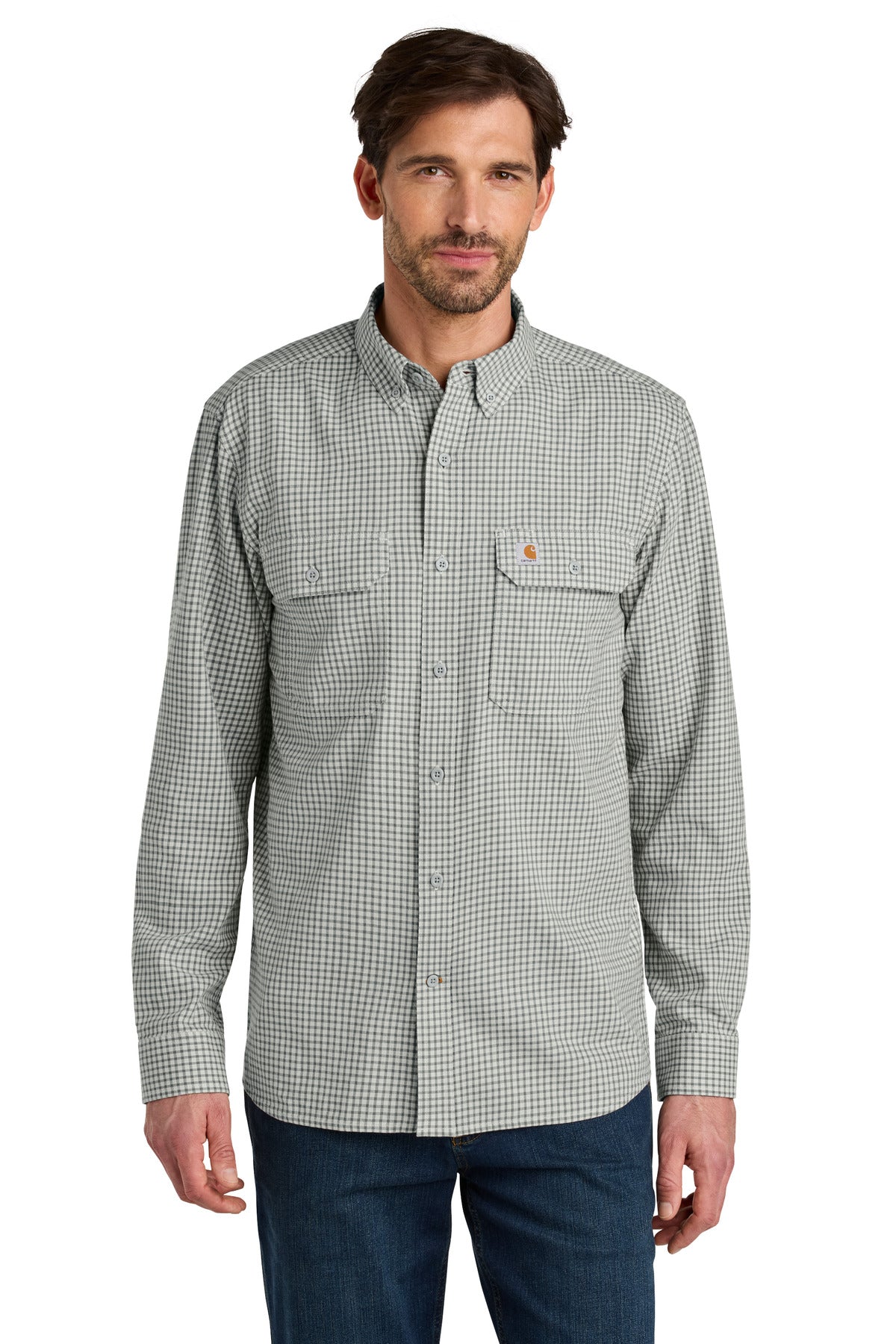 Carhartt Rugged Flex Plaid Long Sleeve Shirt CT107109 in Check Steel Malt