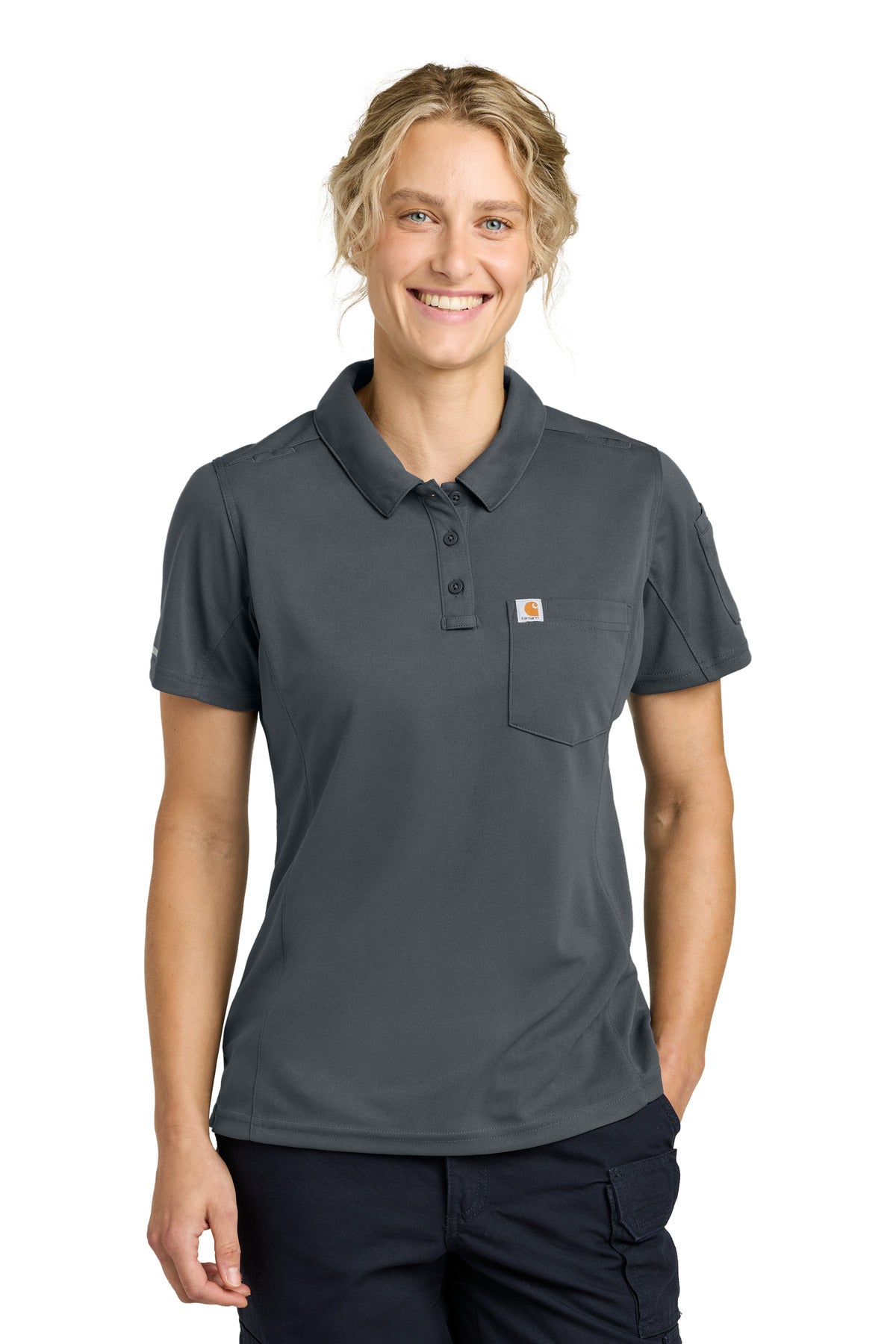 Carhartt Women's FLD & RSCU Polo CTC12119 in Pewter