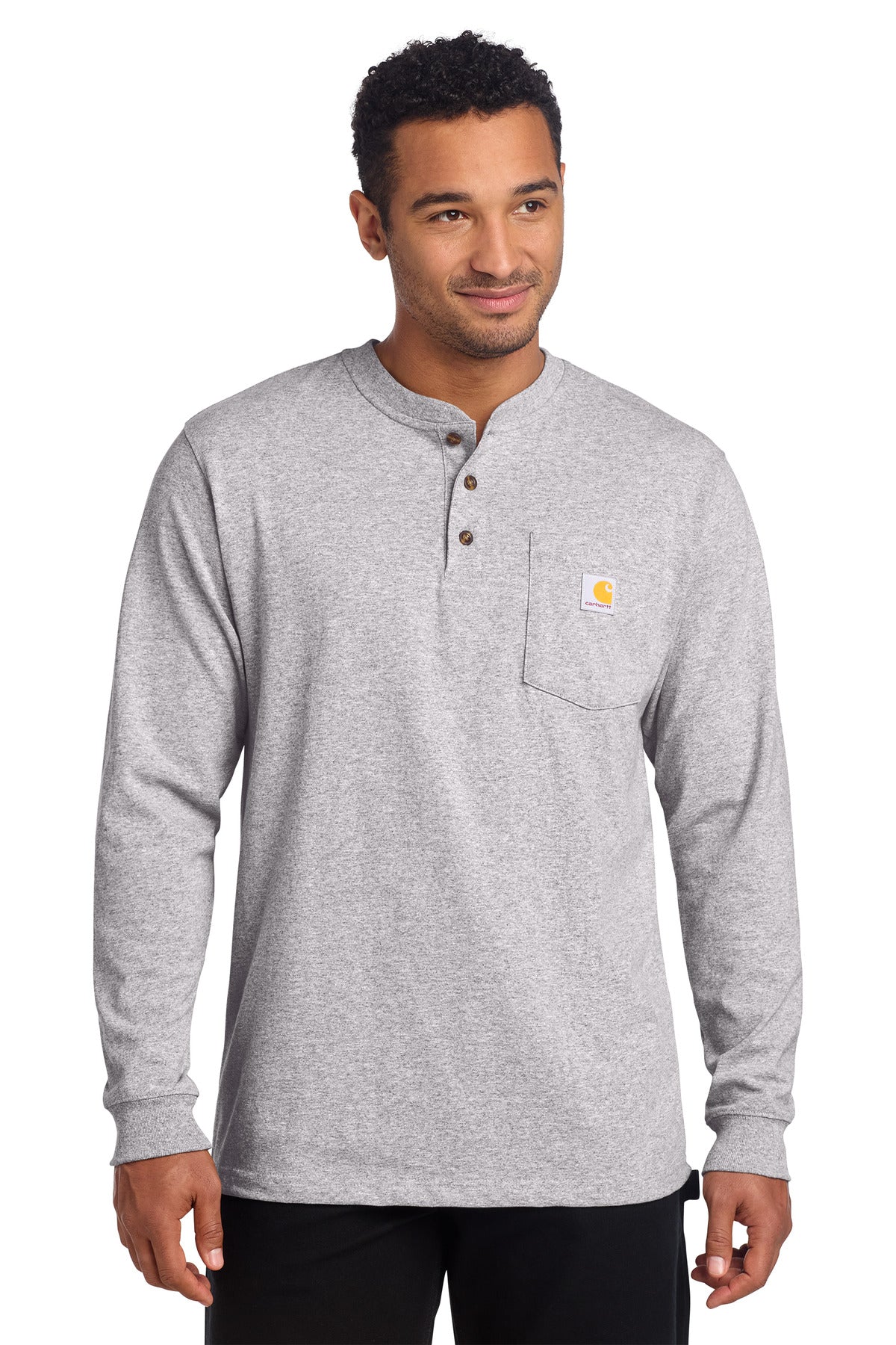 Carhartt Long Sleeve Henley T-Shirt CTK128 in Heather Grey