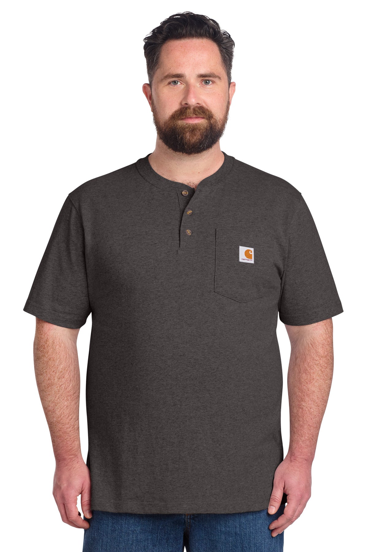 Carhartt Short Sleeve Henley T-Shirt CTK84 in Carbon Heather