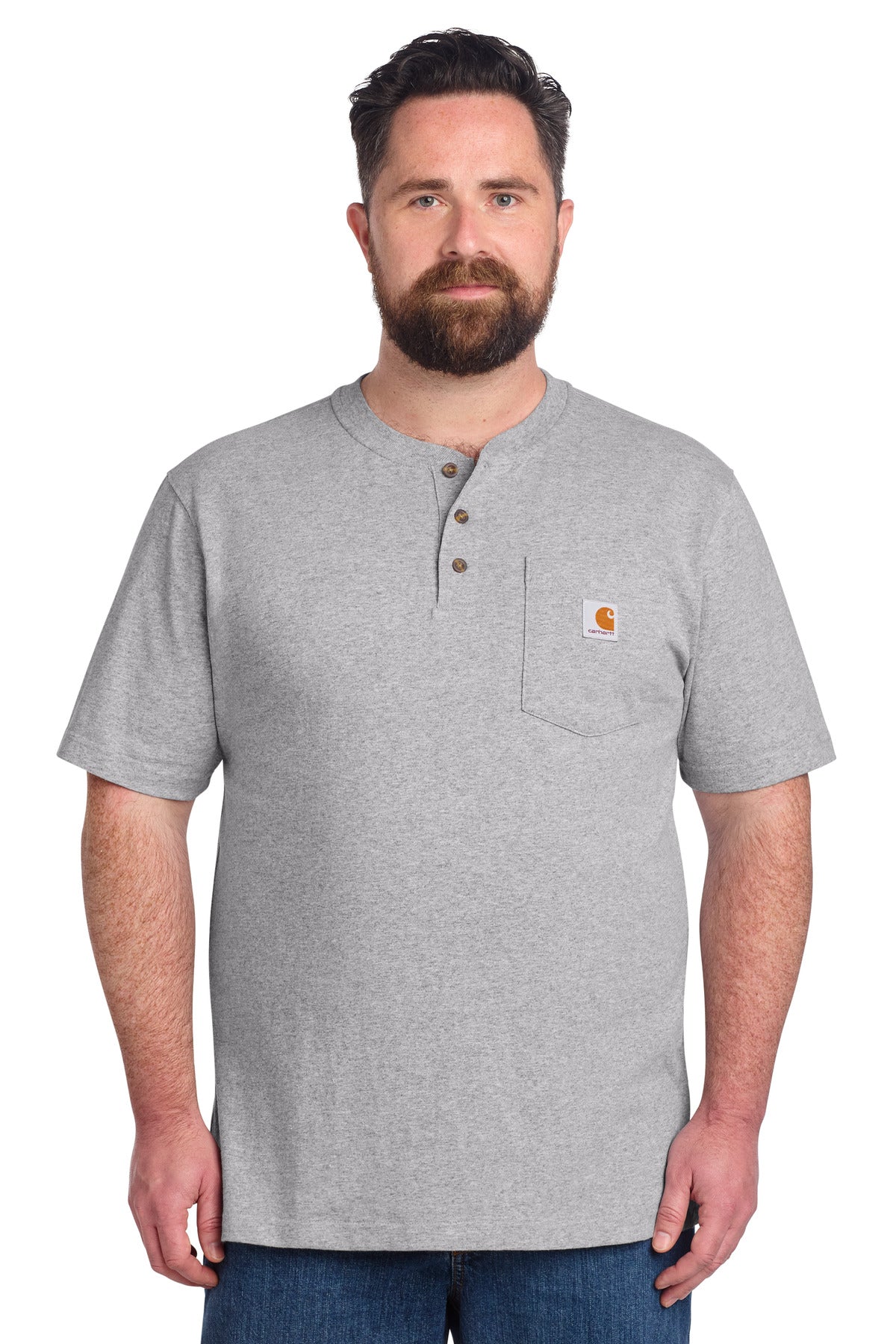 Carhartt Short Sleeve Henley T-Shirt CTK84 in Heather Grey