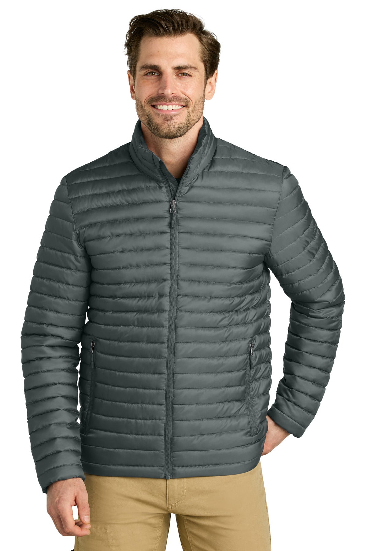 Eddie Bauer Packable Quilted Full-Zip EB514 in Metal Grey