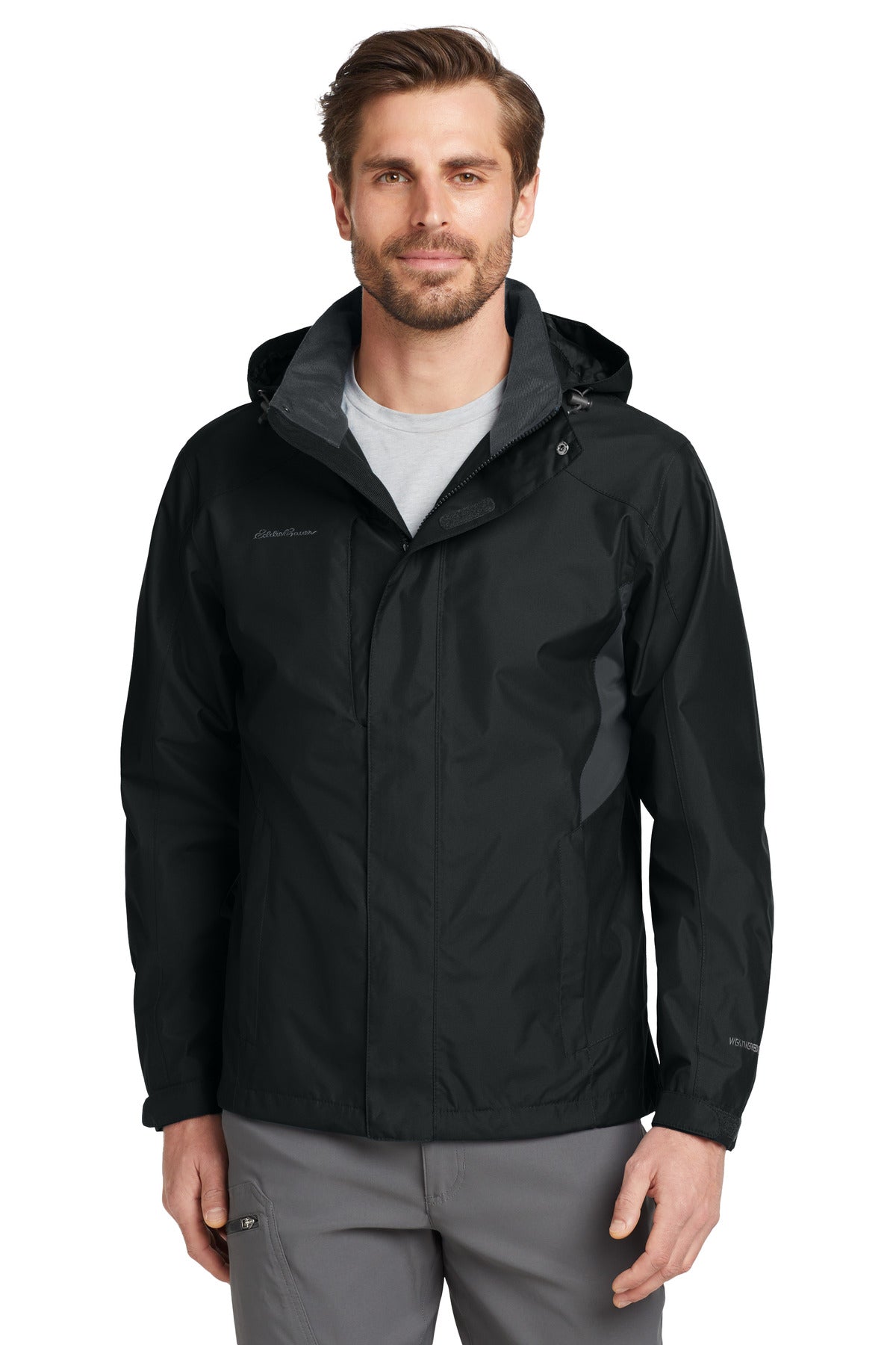 Eddie Bauer Rain Jacket. EB550 in Black/ Steel Grey
