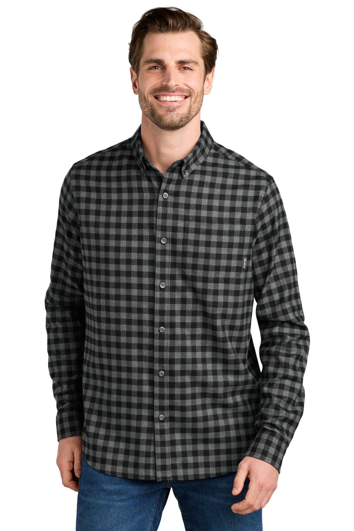 Eddie Bauer Long Sleeve Favorite Flannel Plaid Shirt EB610 in Deep Black Mini Buffalo