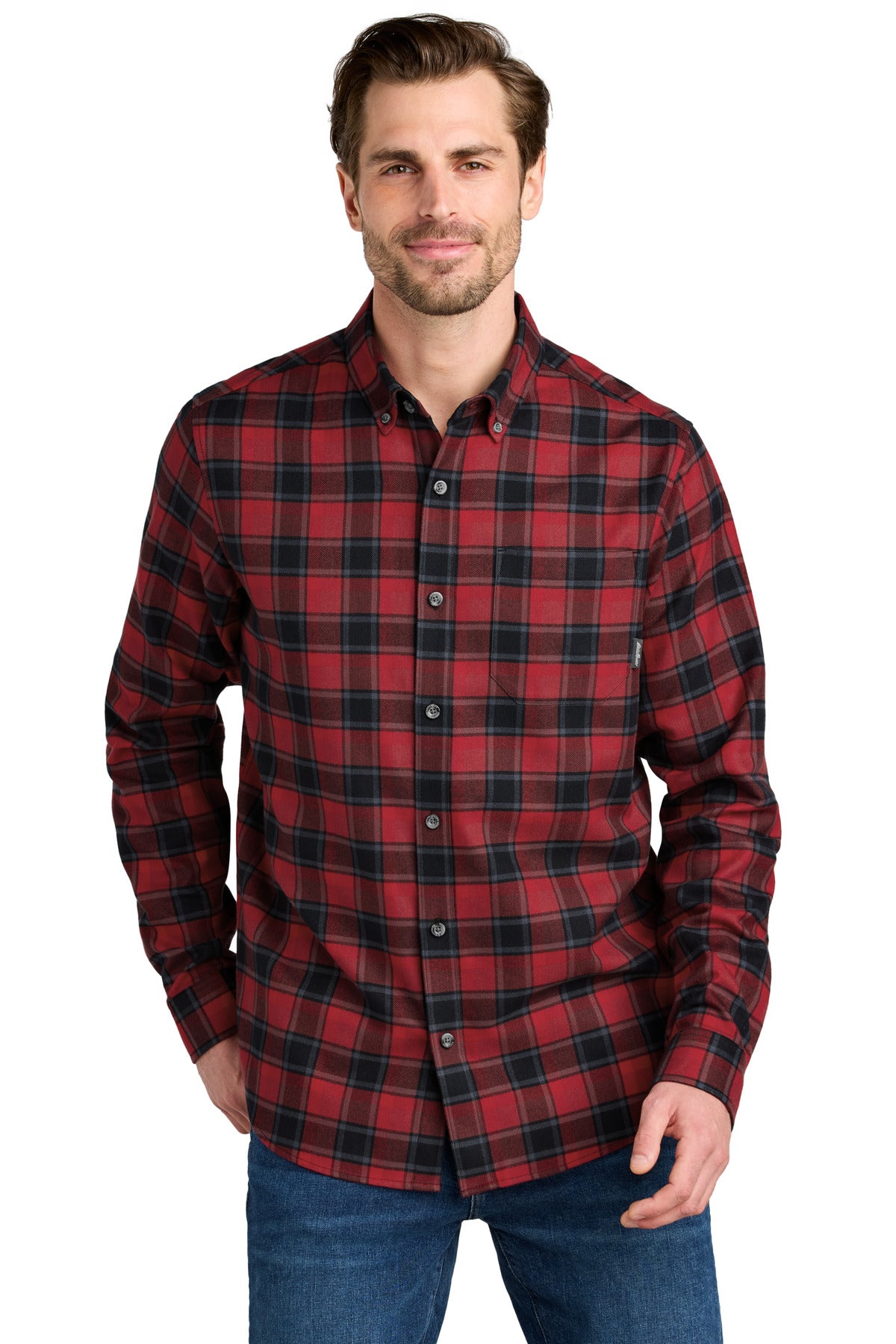 Eddie Bauer Long Sleeve Favorite Flannel Plaid Shirt EB610 in Red Highland Plaid