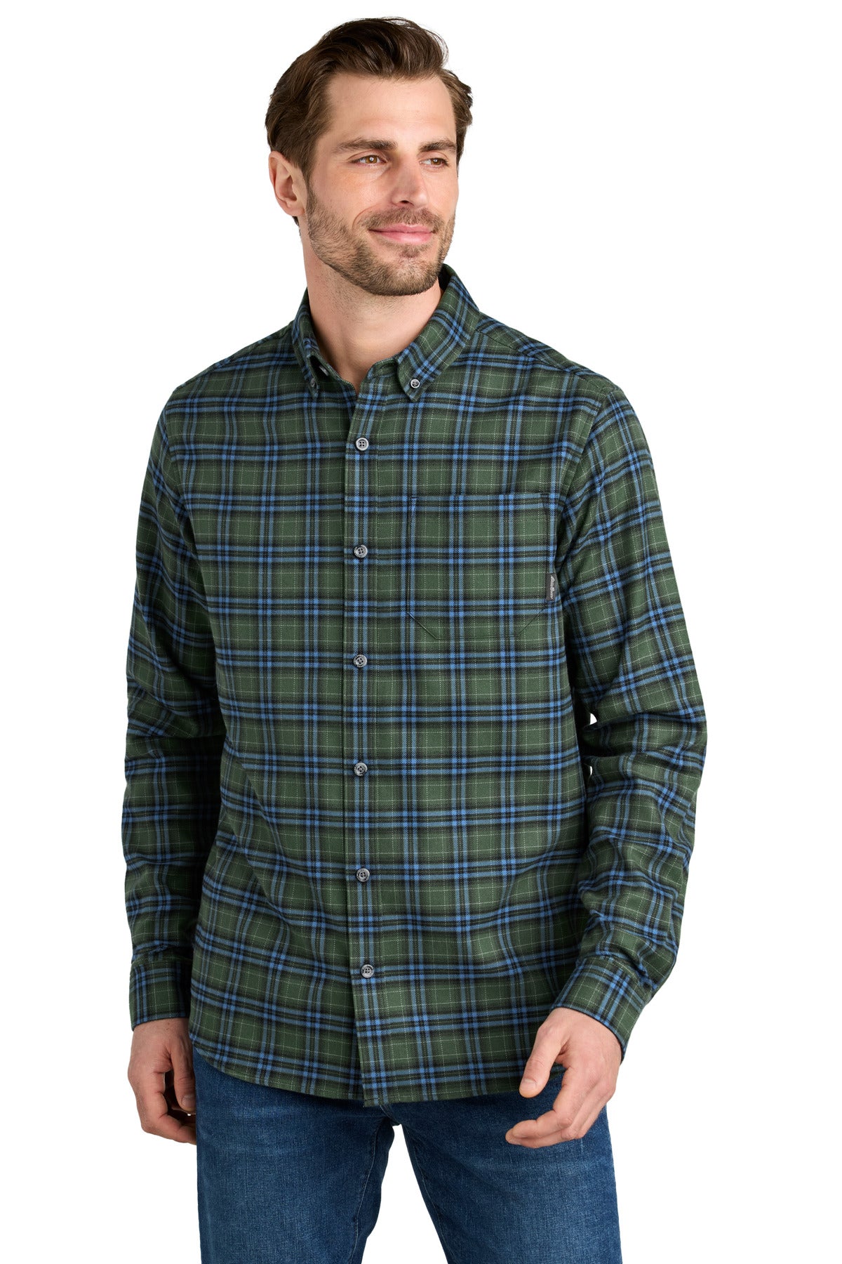 Eddie Bauer Long Sleeve Favorite Flannel Plaid Shirt EB610 in Soft Olive Plaid