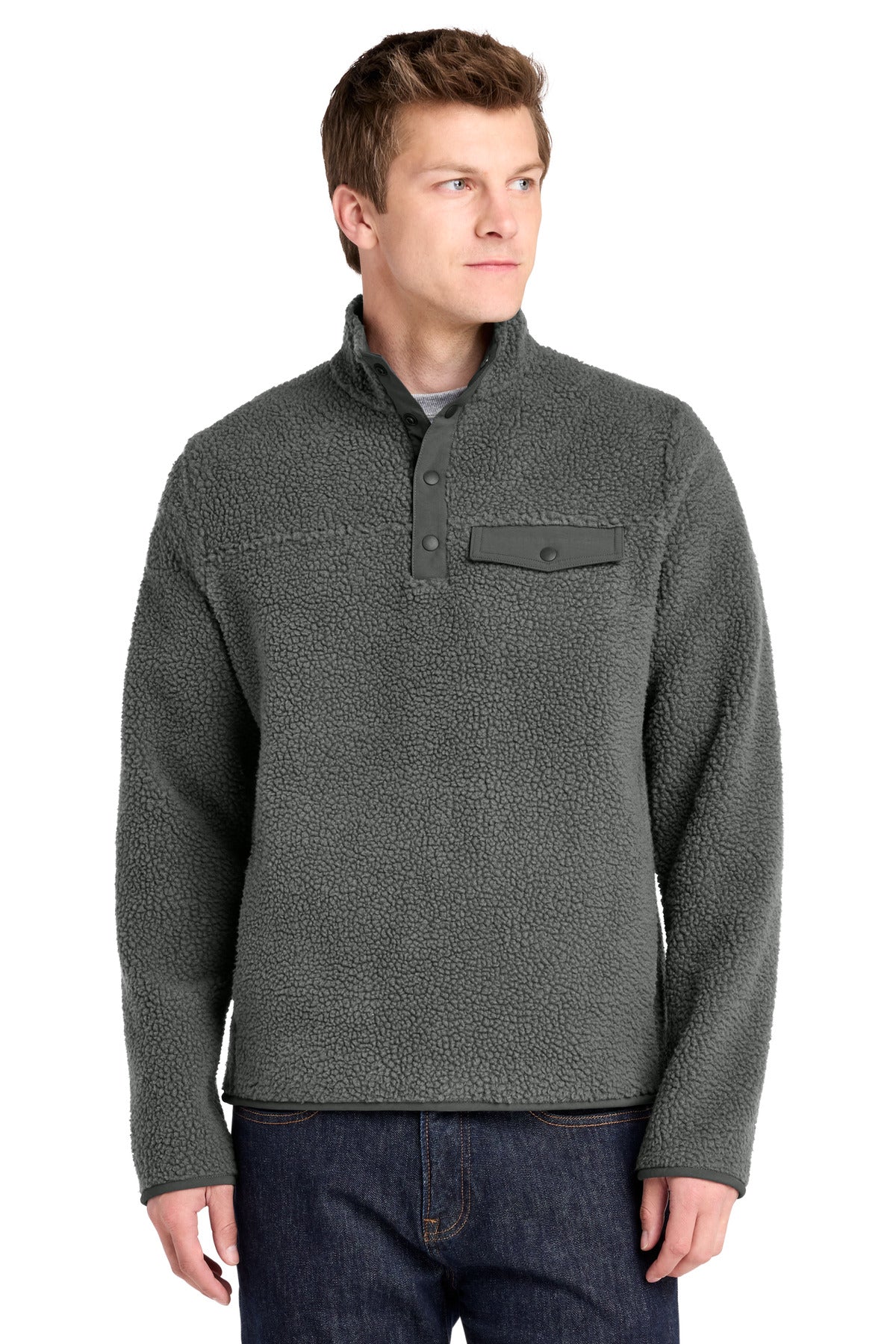 Port Authority Camp Fleece Snap Pullover F140 in Grey Steel