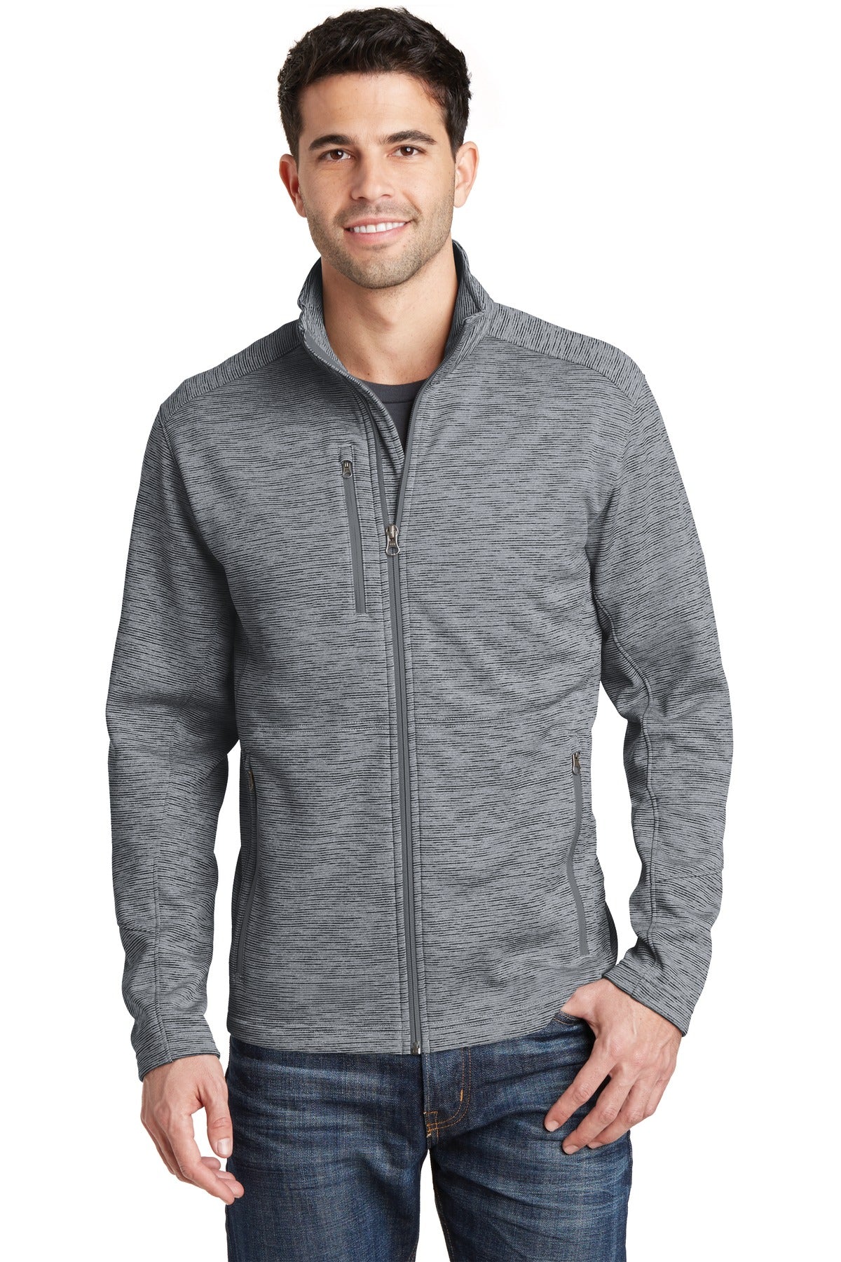 Port Authority Digi Stripe Fleece Jacket. F231 in Grey