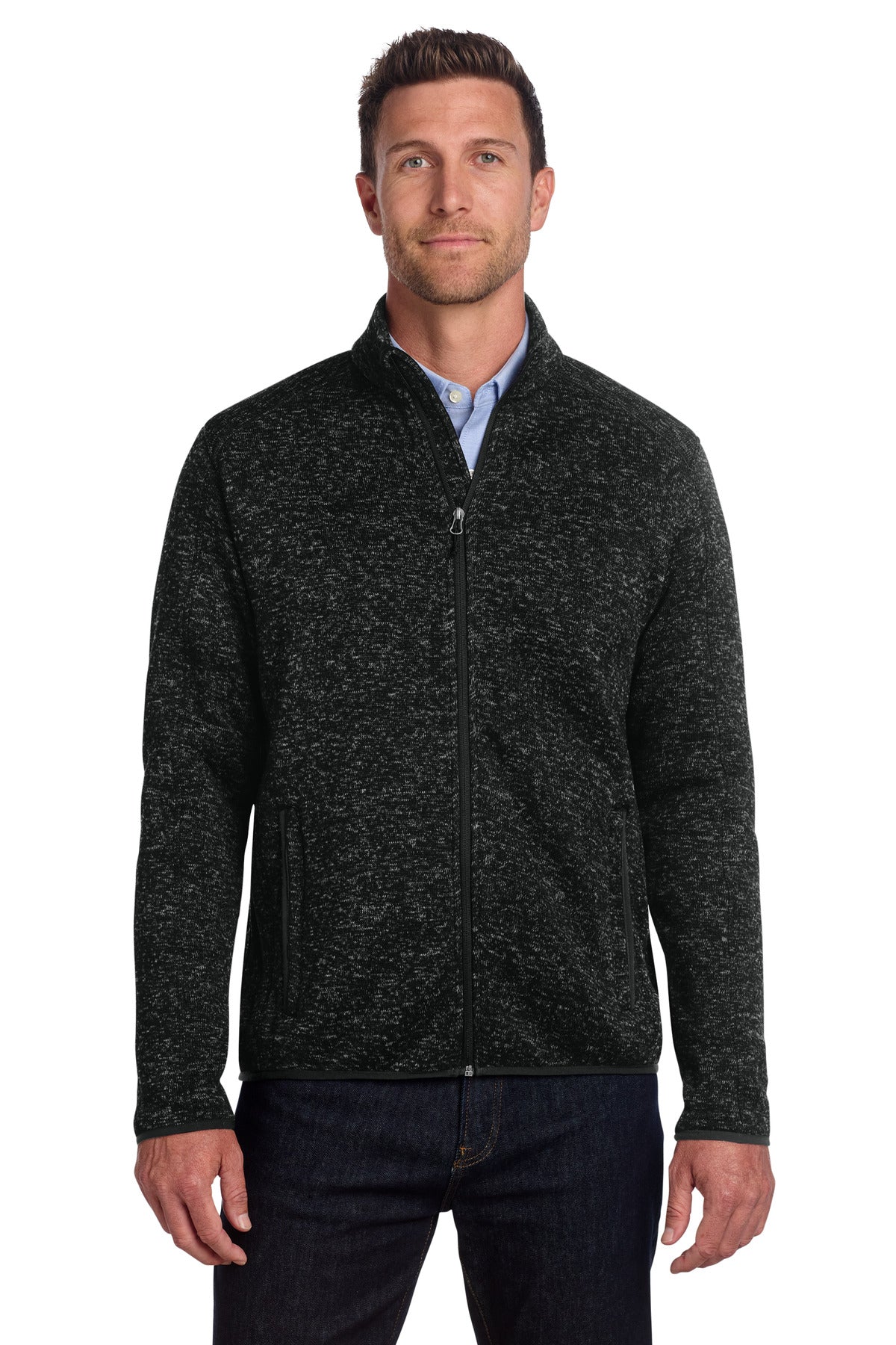 Port Authority Sweater Fleece Jacket. F232 in Black Heather